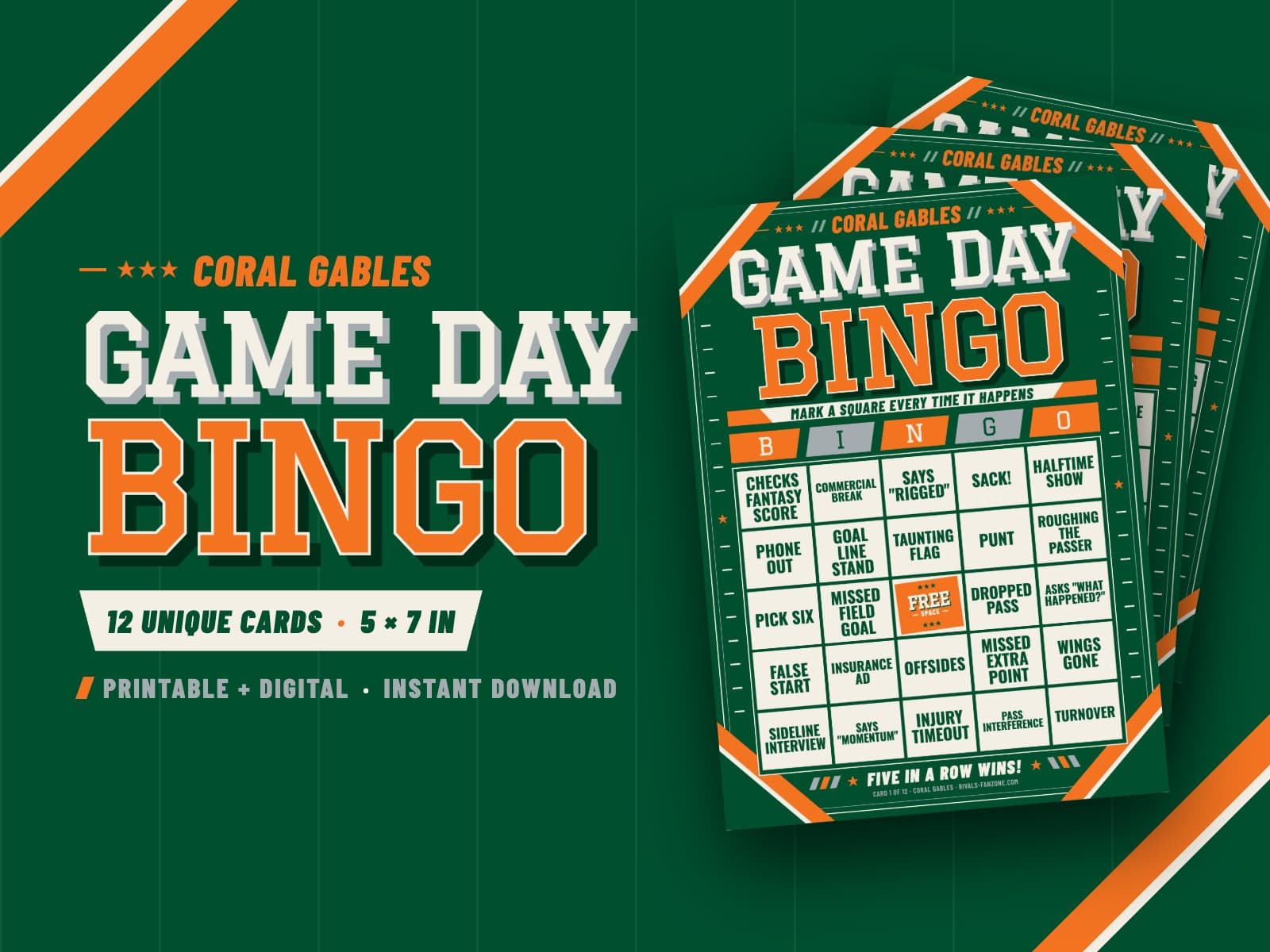 Coral Gables Game Day Bingo – 12 Card Pack — preview 1