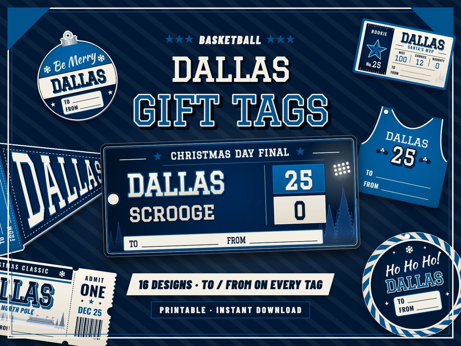 Dallas Basketball Game Day Gift Tags – 16 Printable Designs — preview 1
