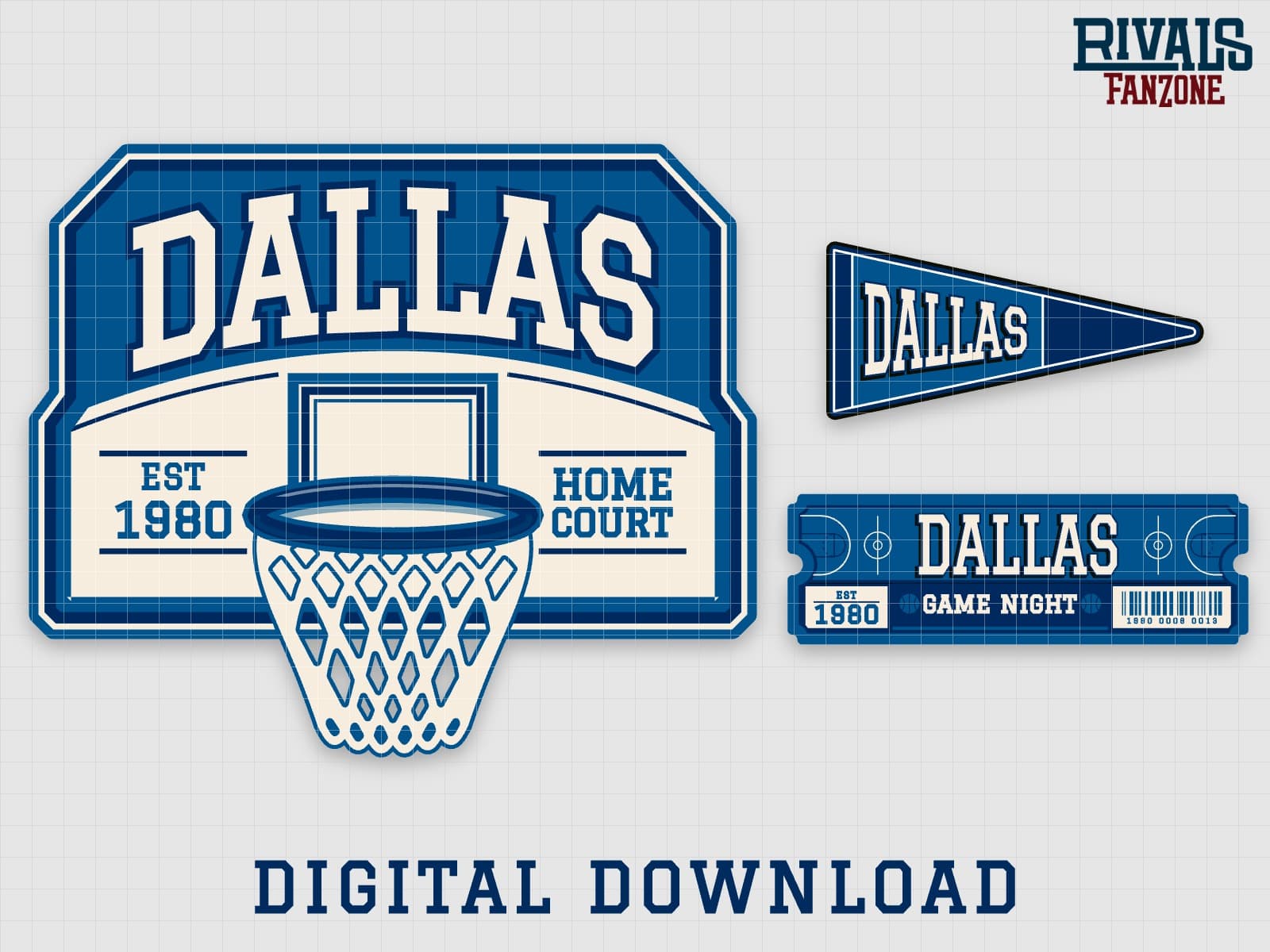 Dallas Basketball Pennant, Ticket & Backboard Sign SVG – Cricut Cut Files — preview 1