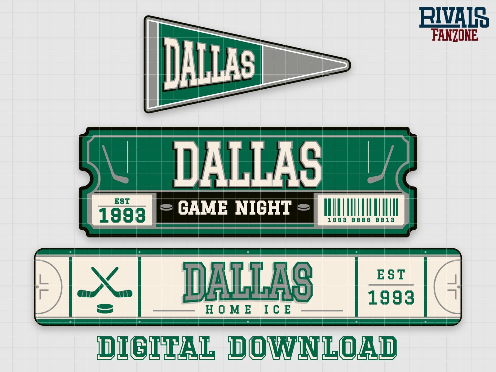 Dallas Hockey Pennant, Ticket & Rink Sign SVG – Cricut Cut Files — preview 1