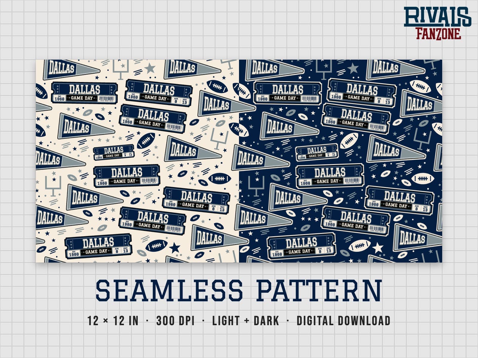 Dallas Football Seamless Pattern – 12x12 Digital Paper, Light & Dark — preview 1