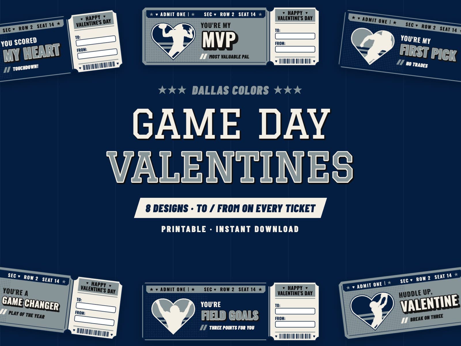 Dallas Game Day Valentines – 8 Ticket Designs — preview 1
