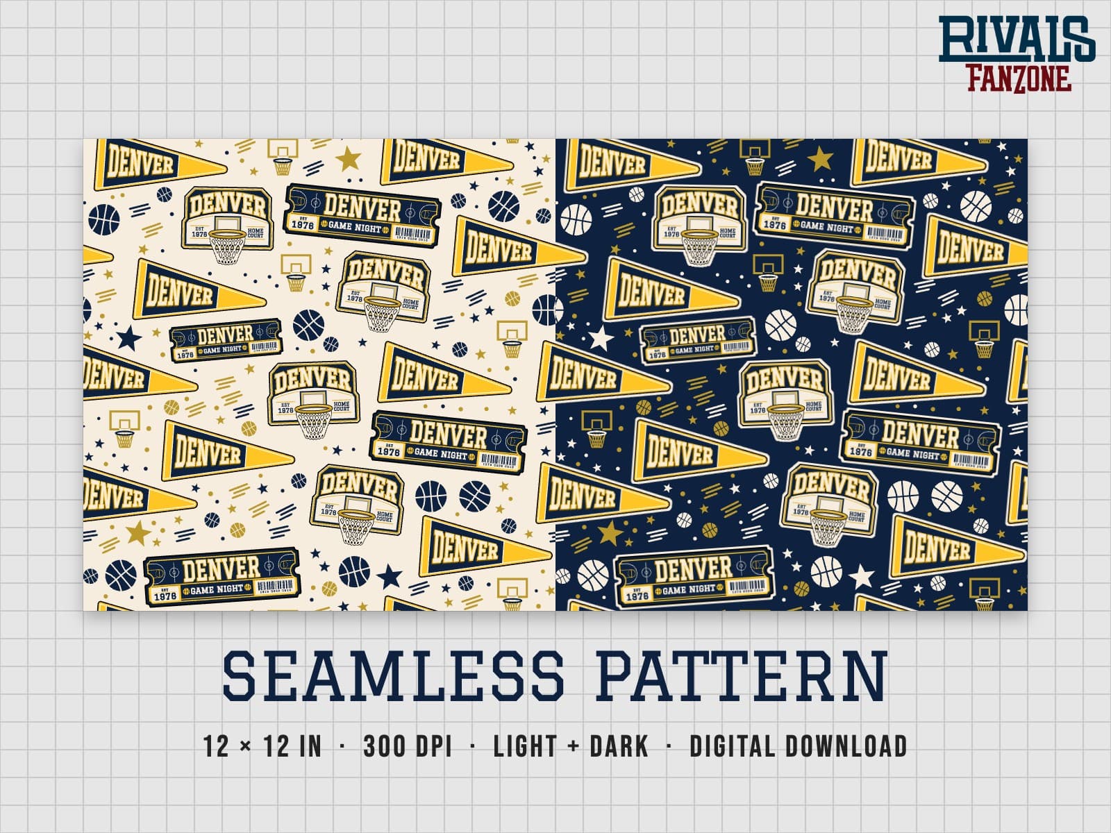 Denver Basketball Seamless Pattern – 12x12 Digital Paper, Light & Dark — preview 1