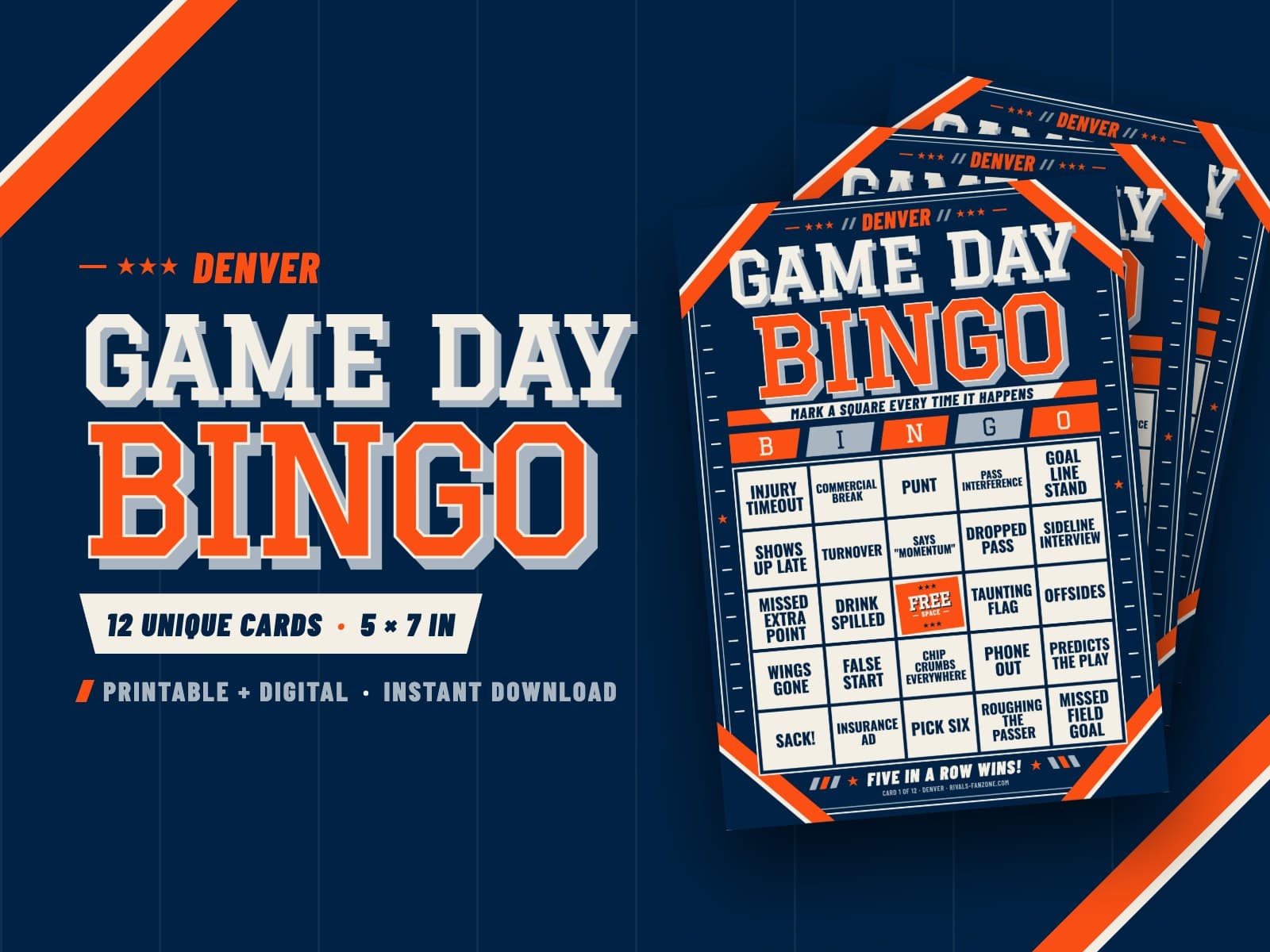 Denver Football Bingo – 12 Card Pack — preview 1