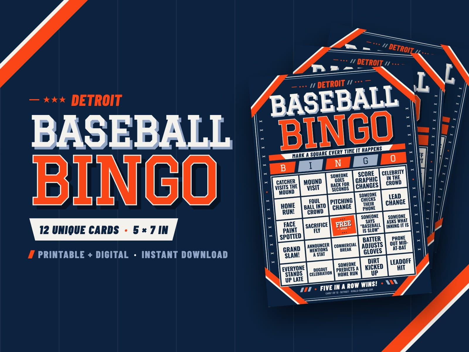 Detroit Baseball Bingo – 12 Card Pack — preview 1