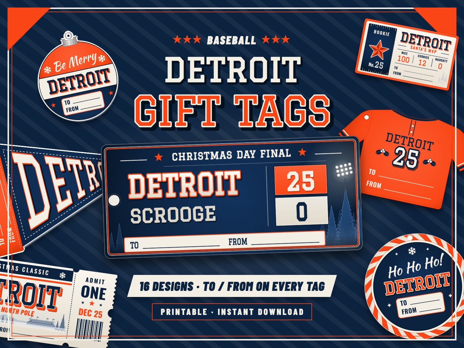 Detroit Baseball Game Day Gift Tags – 16 Printable Designs — preview 1