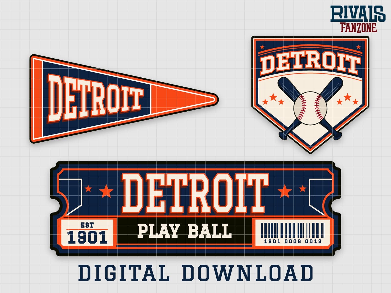 Detroit Baseball Pennant, Ticket & Home Plate Sign SVG – Cricut Cut Files — preview 1