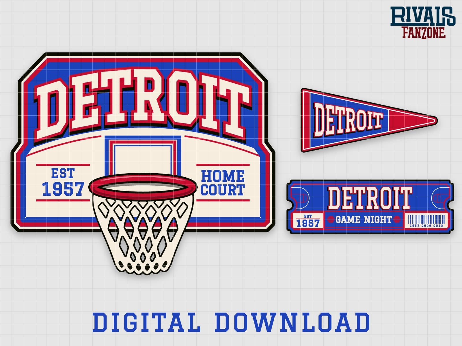 Detroit Basketball Pennant, Ticket & Backboard Sign SVG – Cricut Cut Files — preview 1