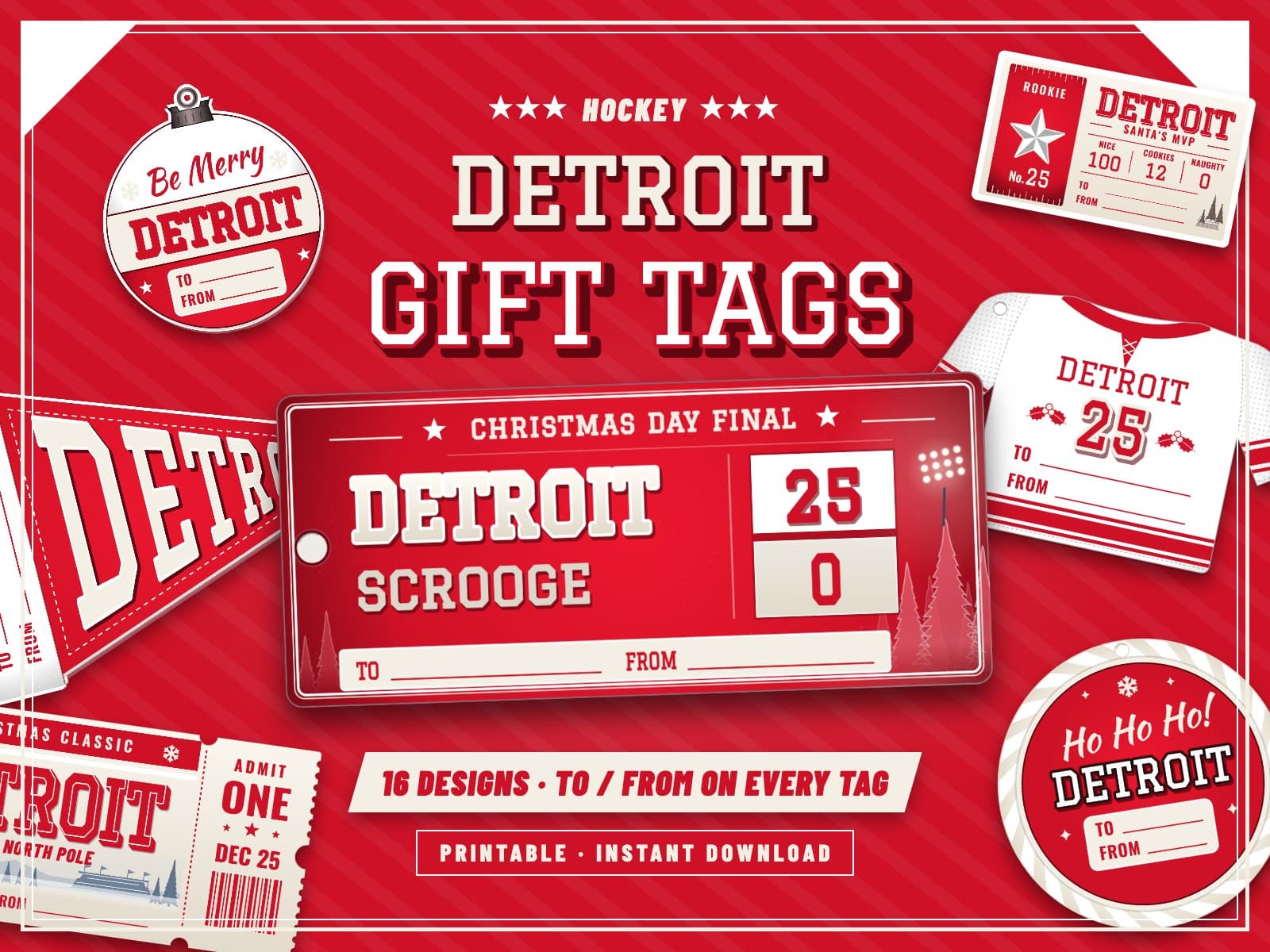 Detroit Hockey Game Day Gift Tags – 16 Printable Designs — preview 1