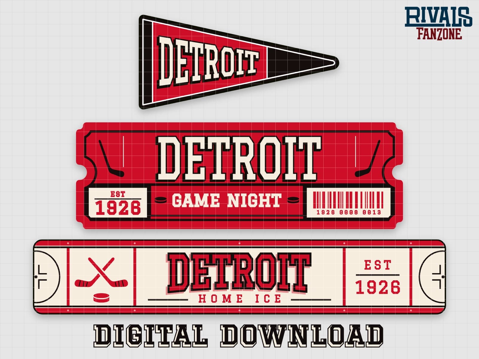 Detroit Hockey Pennant, Ticket & Rink Sign SVG – Cricut Cut Files — preview 1