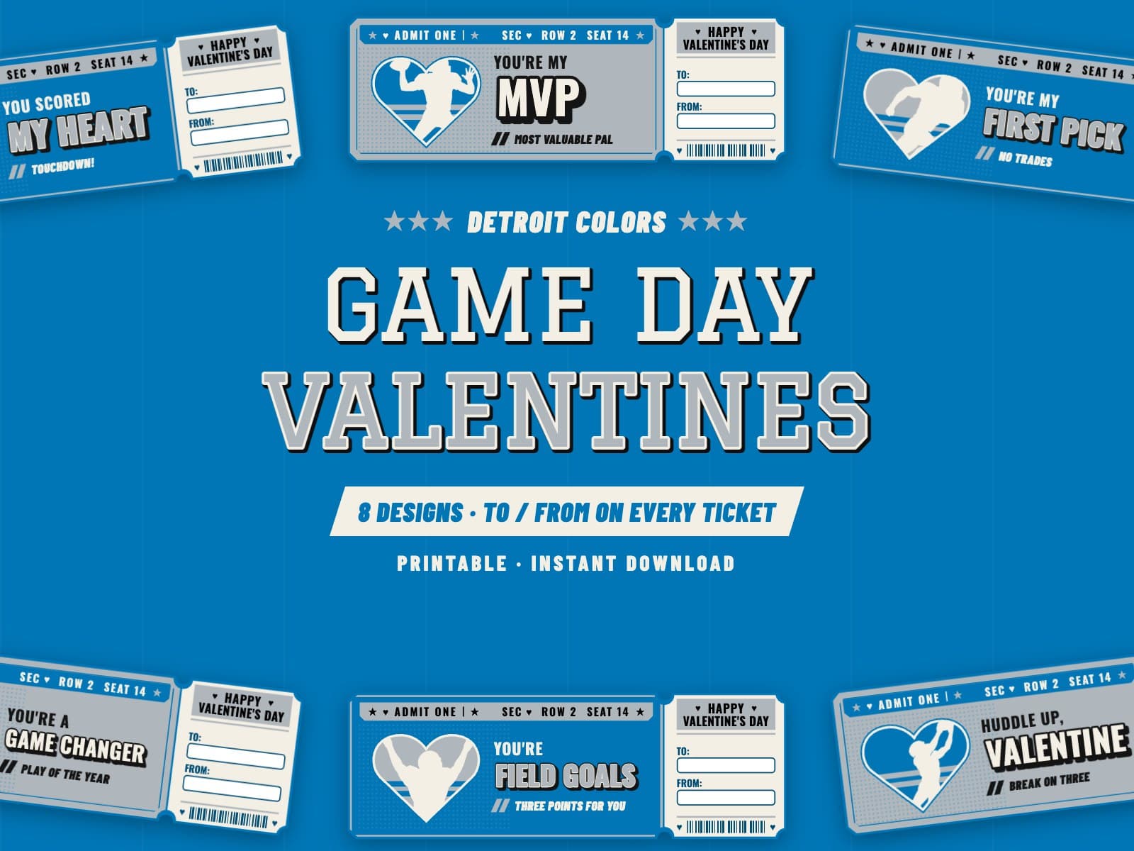 Detroit Game Day Valentines – 8 Ticket Designs — preview 1