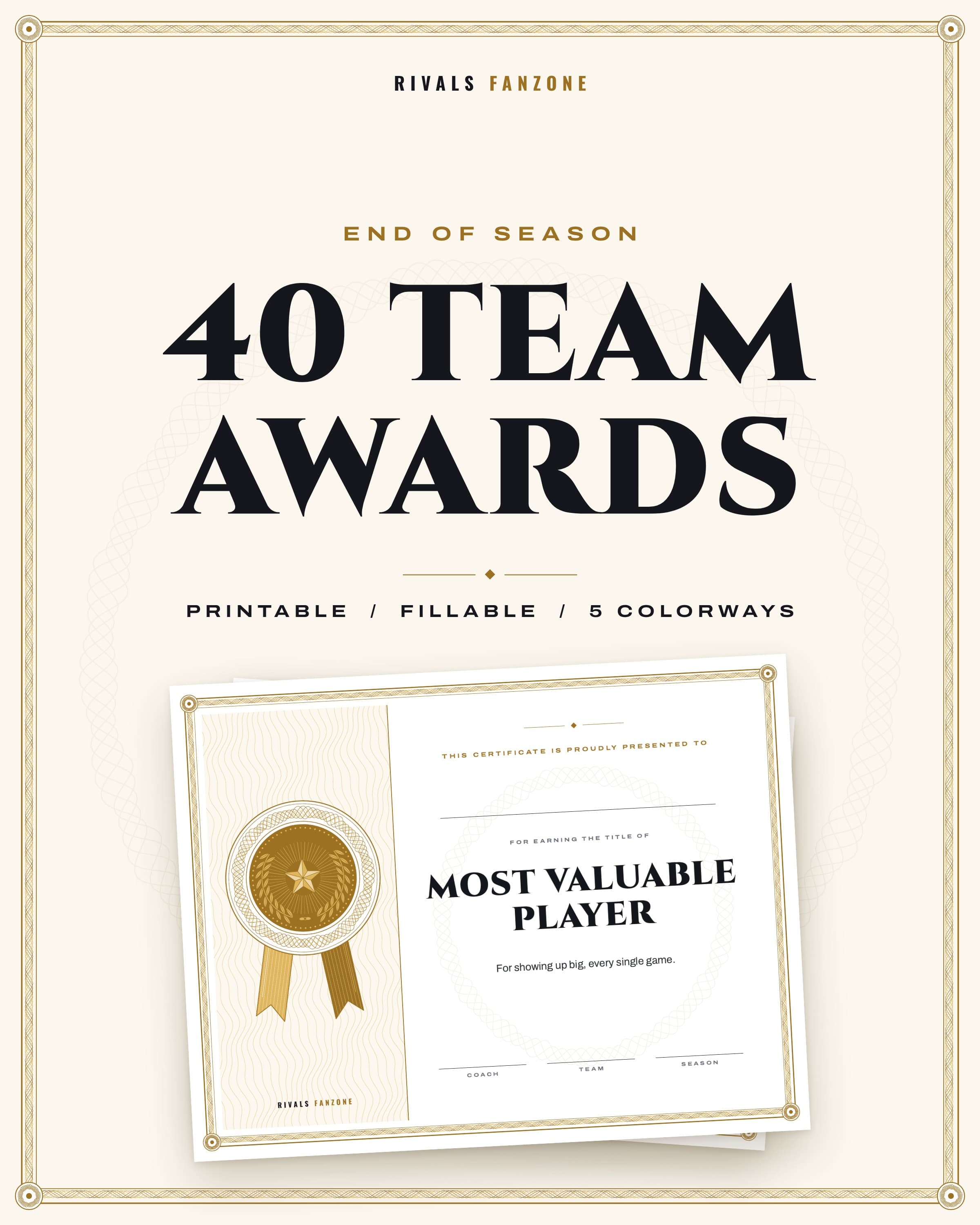 40 End of Season Team Awards – Printable & Fillable Certificates — preview 1