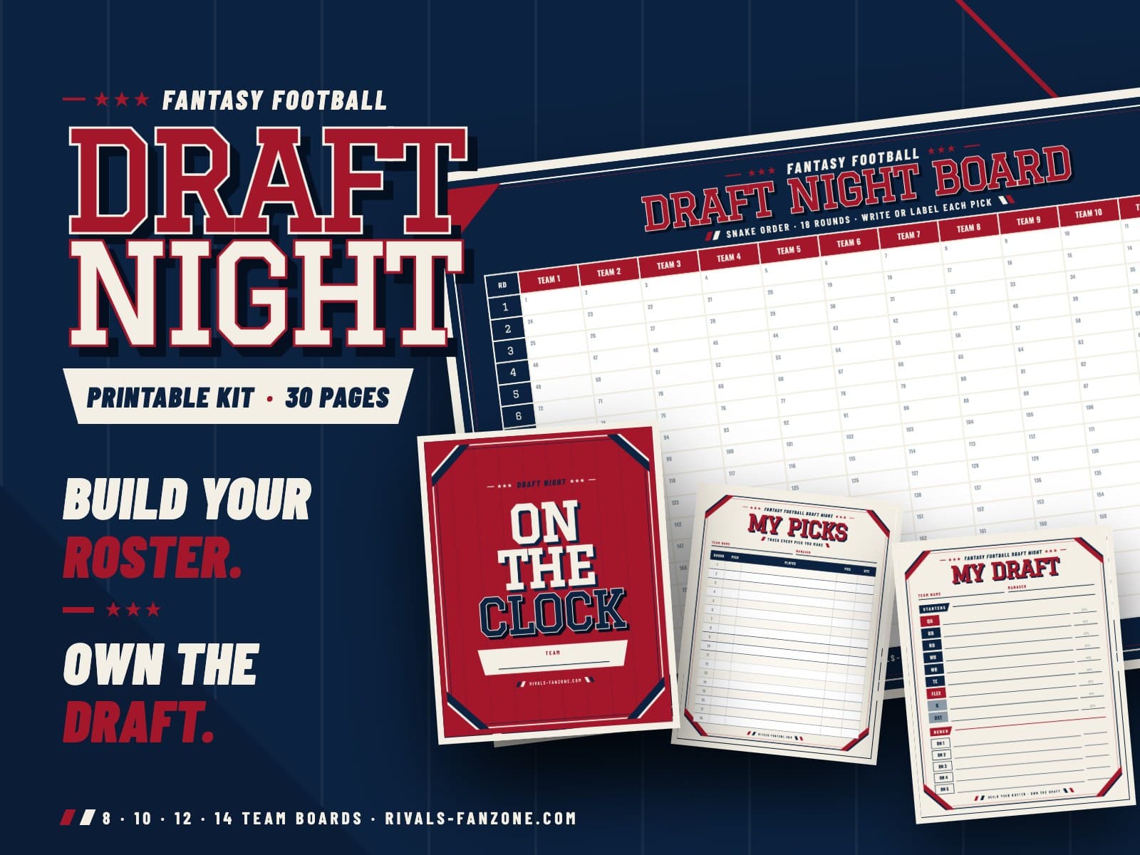 Fantasy Football Draft Night Kit – Printable Draft Board & 30-Page Party Pack — preview 1