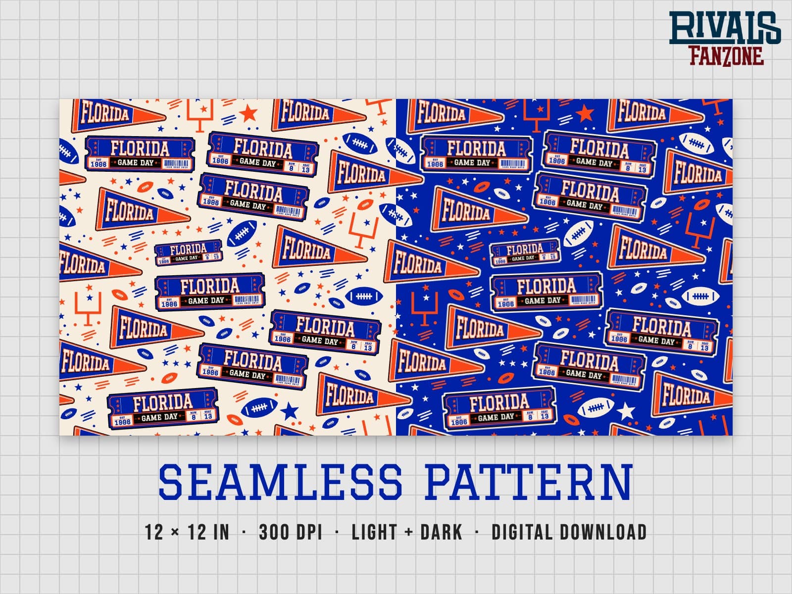 Florida Football Seamless Pattern – 12x12 Digital Paper, Light & Dark — preview 1
