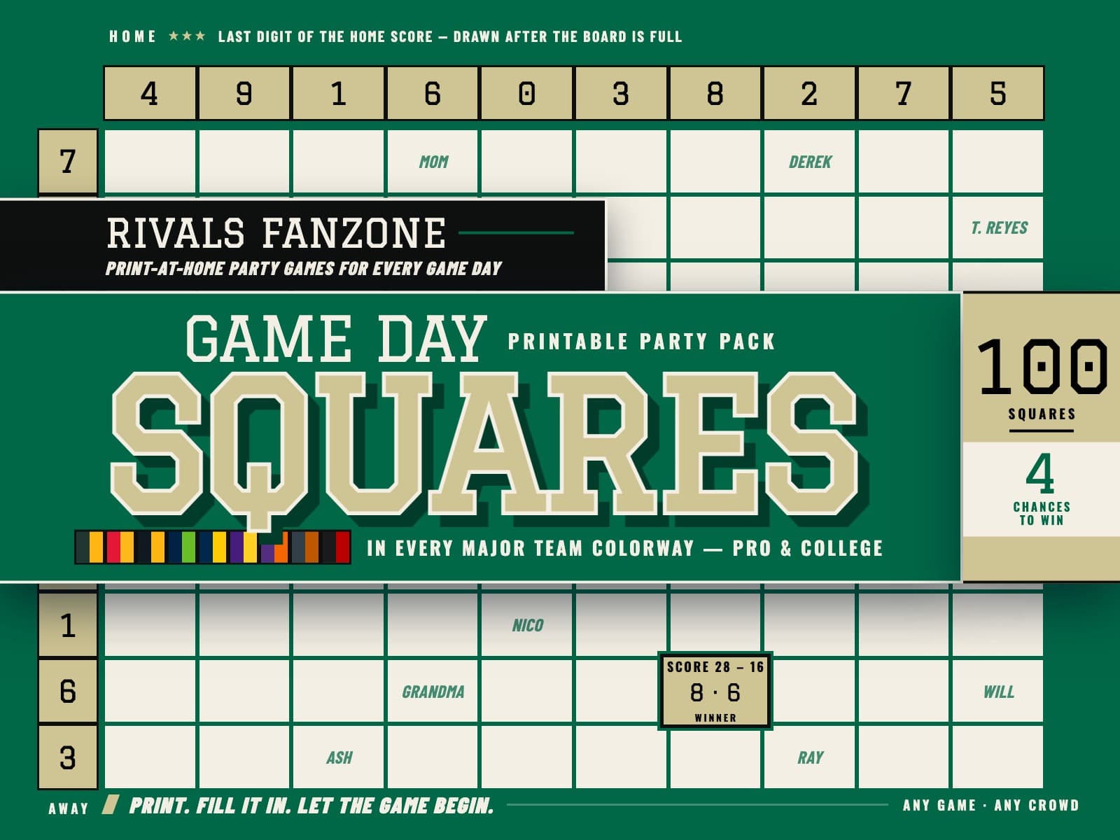 Florida Football Squares (Green) — preview 1