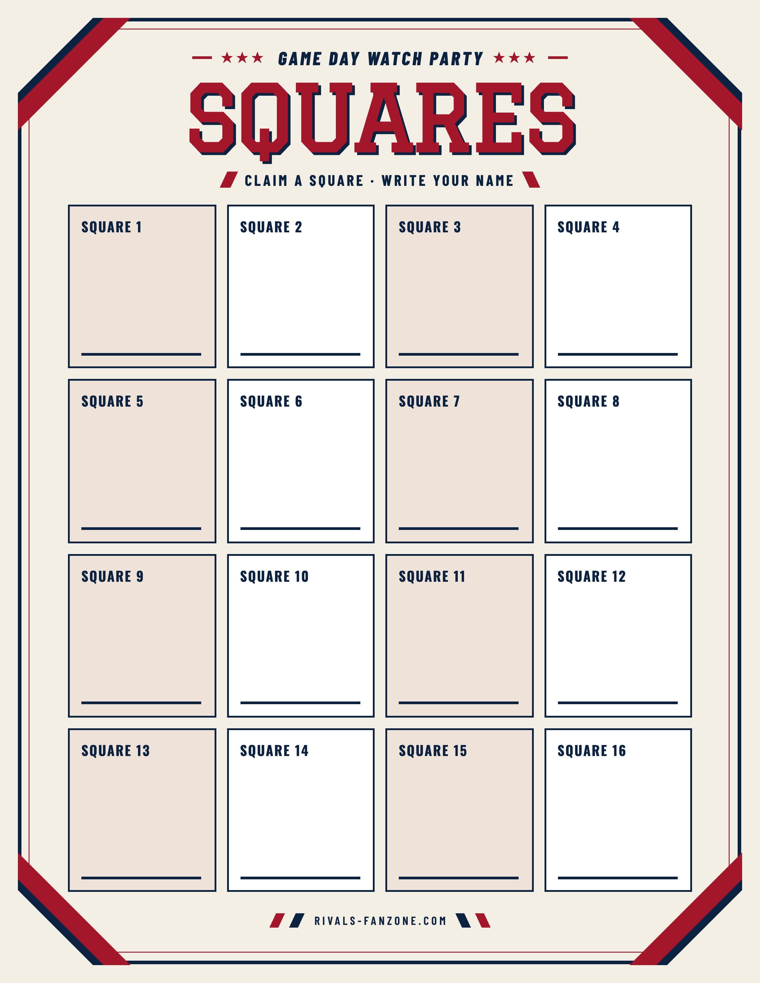 Football Squares Board – Printable Game Day Squares