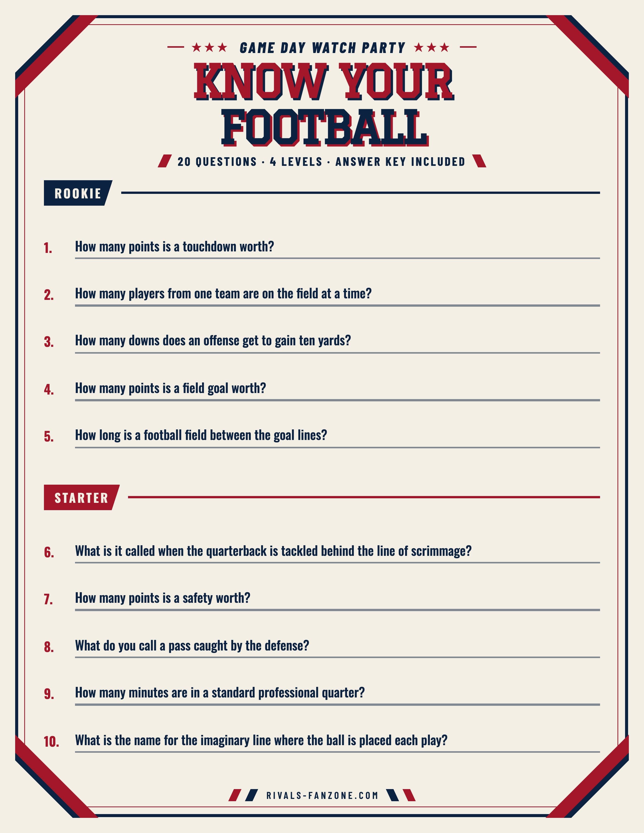 Football Trivia – 20 Questions with Answer Key