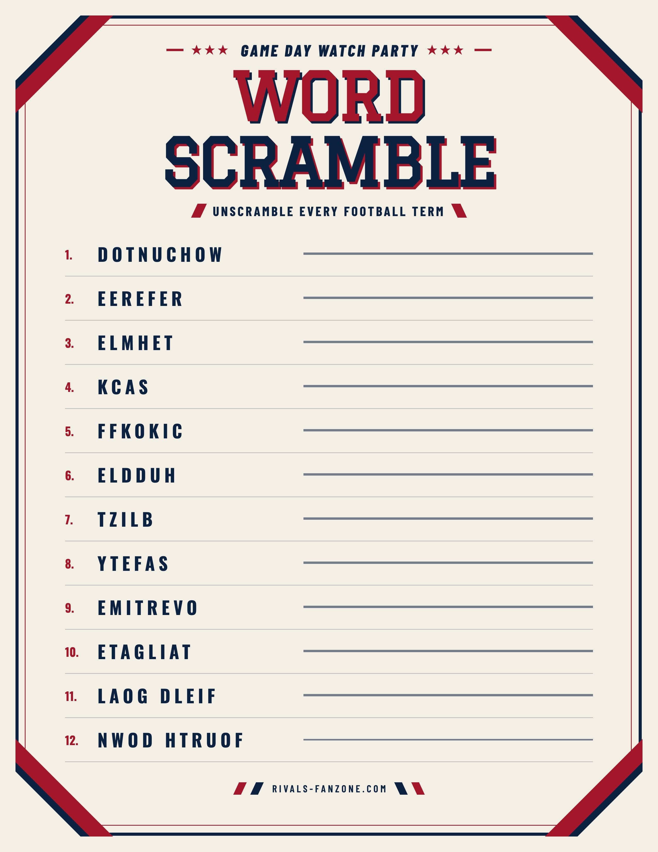 Football Word Scramble