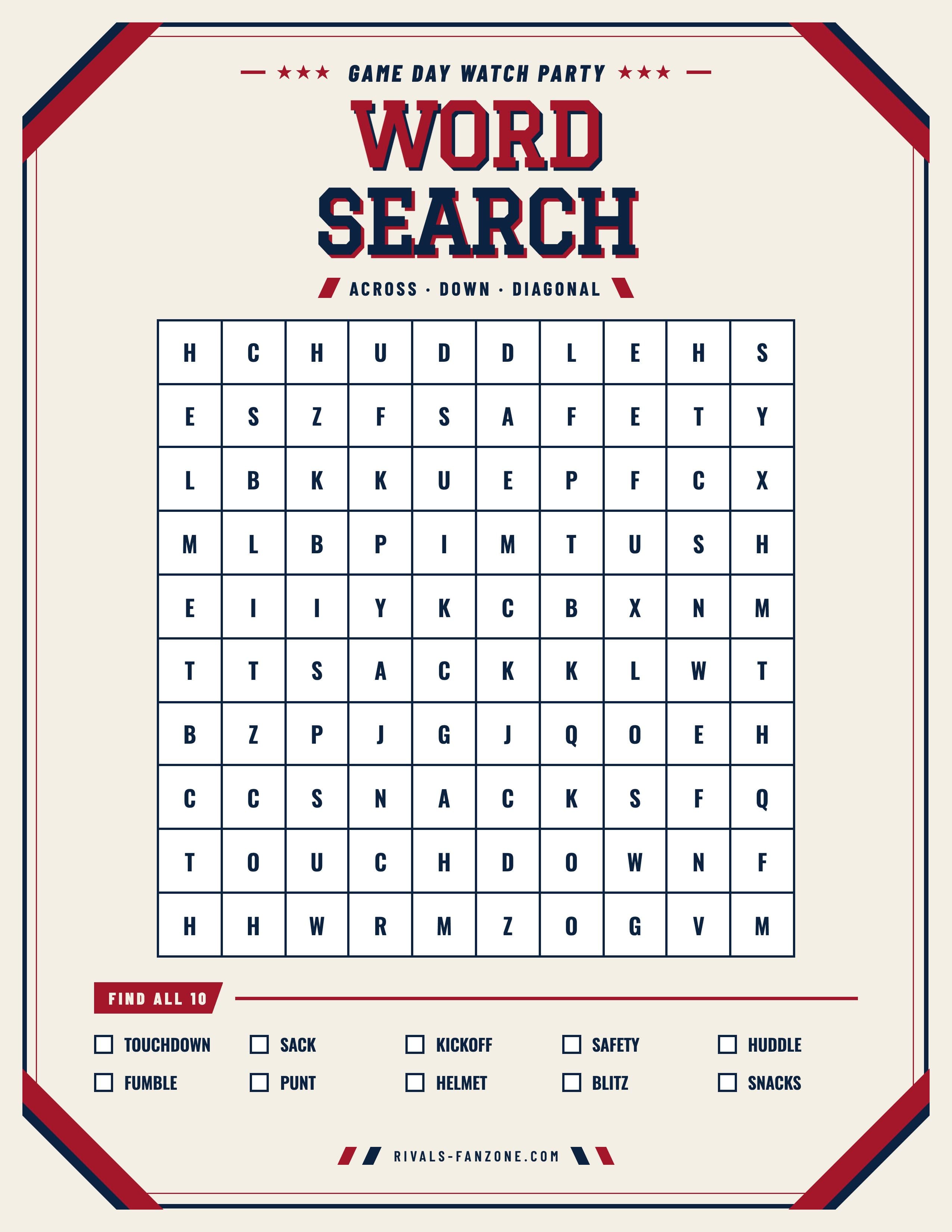 Football Word Search – Printable Party Game