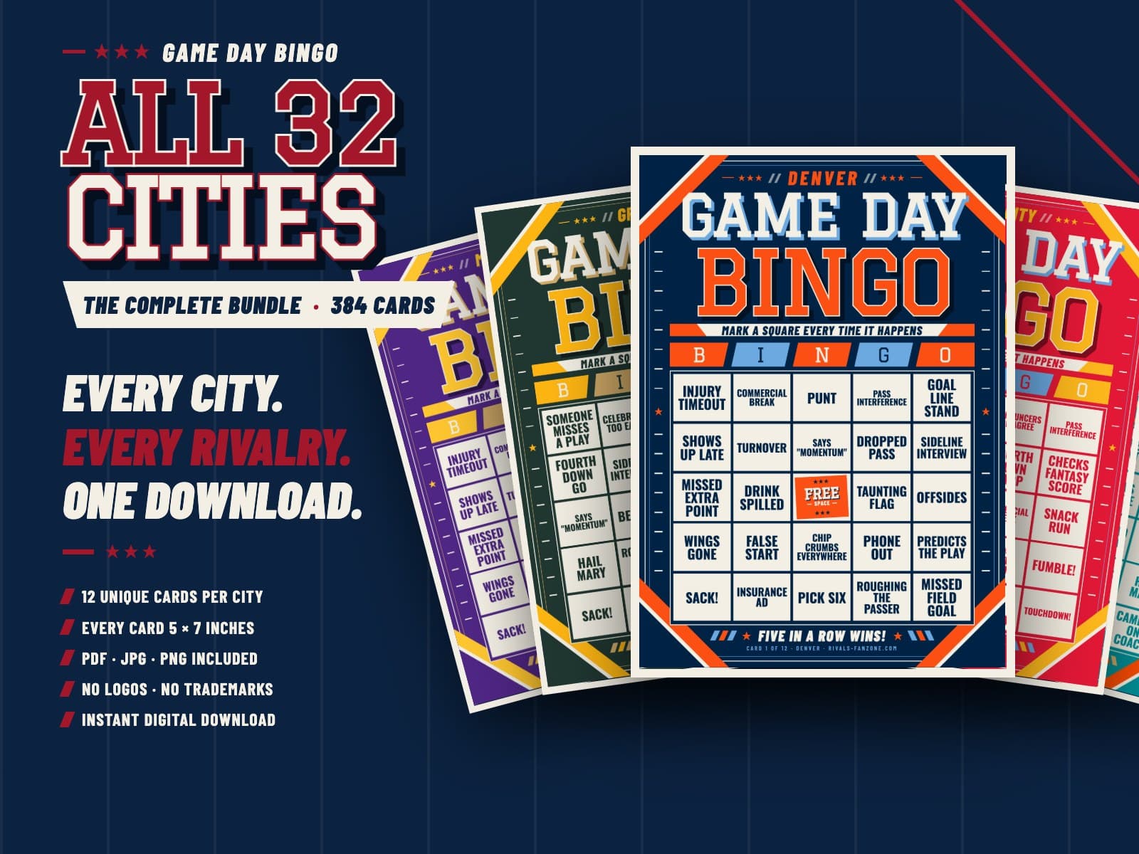 Game Day Bingo – Complete 32 City Bundle · 384 Cards — preview 1