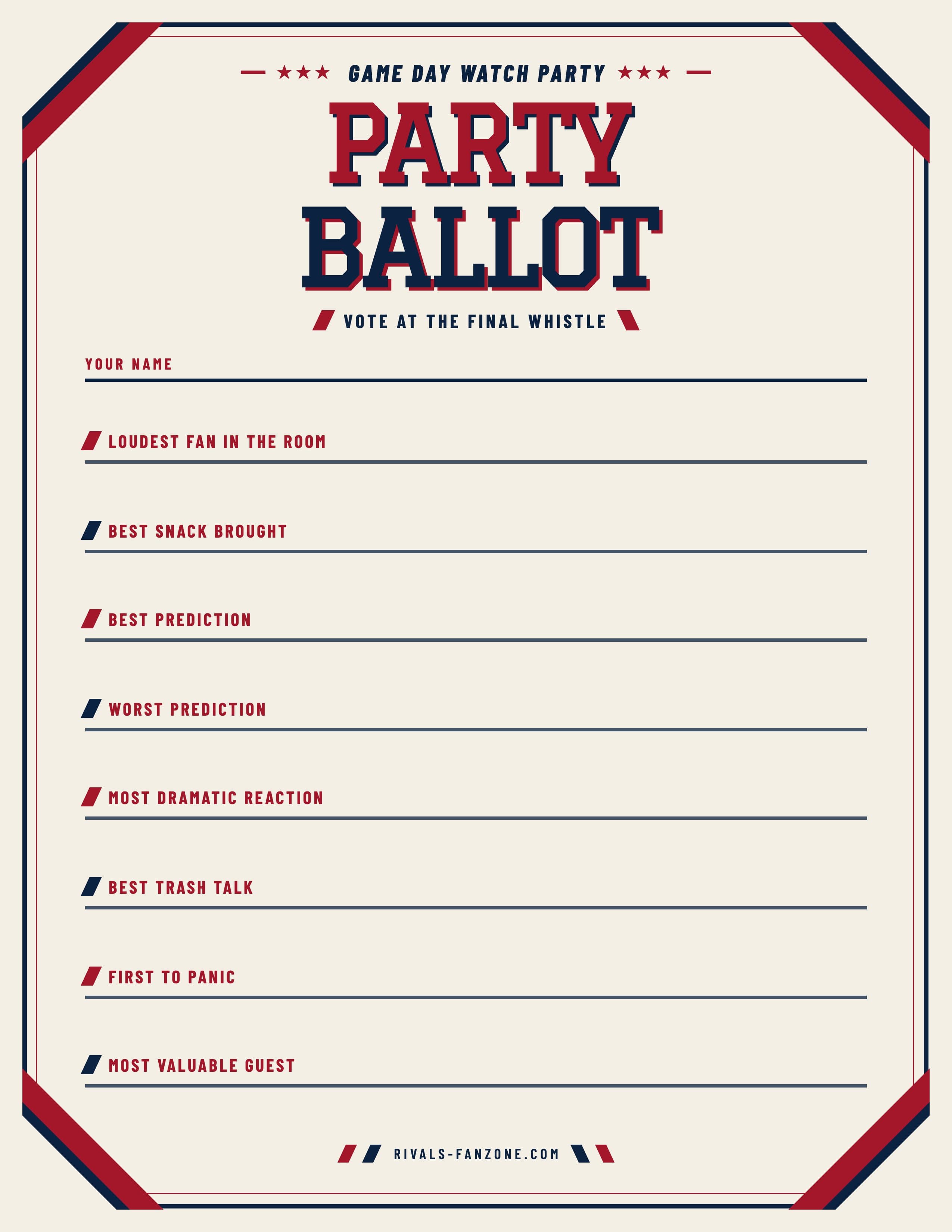 Party Ballot – Printable Game Day Awards Vote