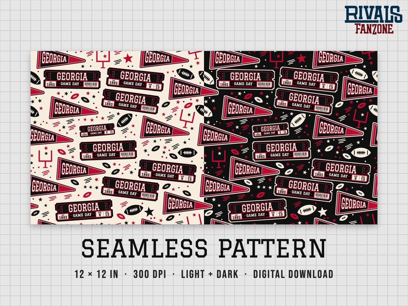 Georgia Football Seamless Pattern – 12x12 Digital Paper, Light & Dark — preview 1