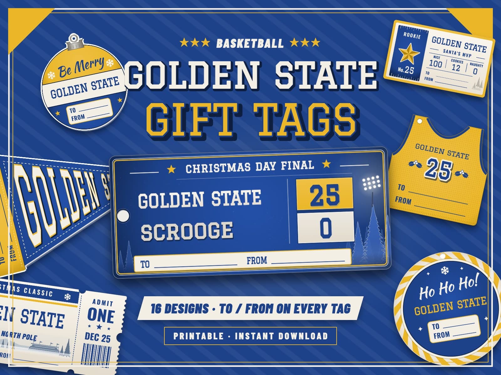 Golden State Basketball Game Day Gift Tags – 16 Printable Designs — preview 1