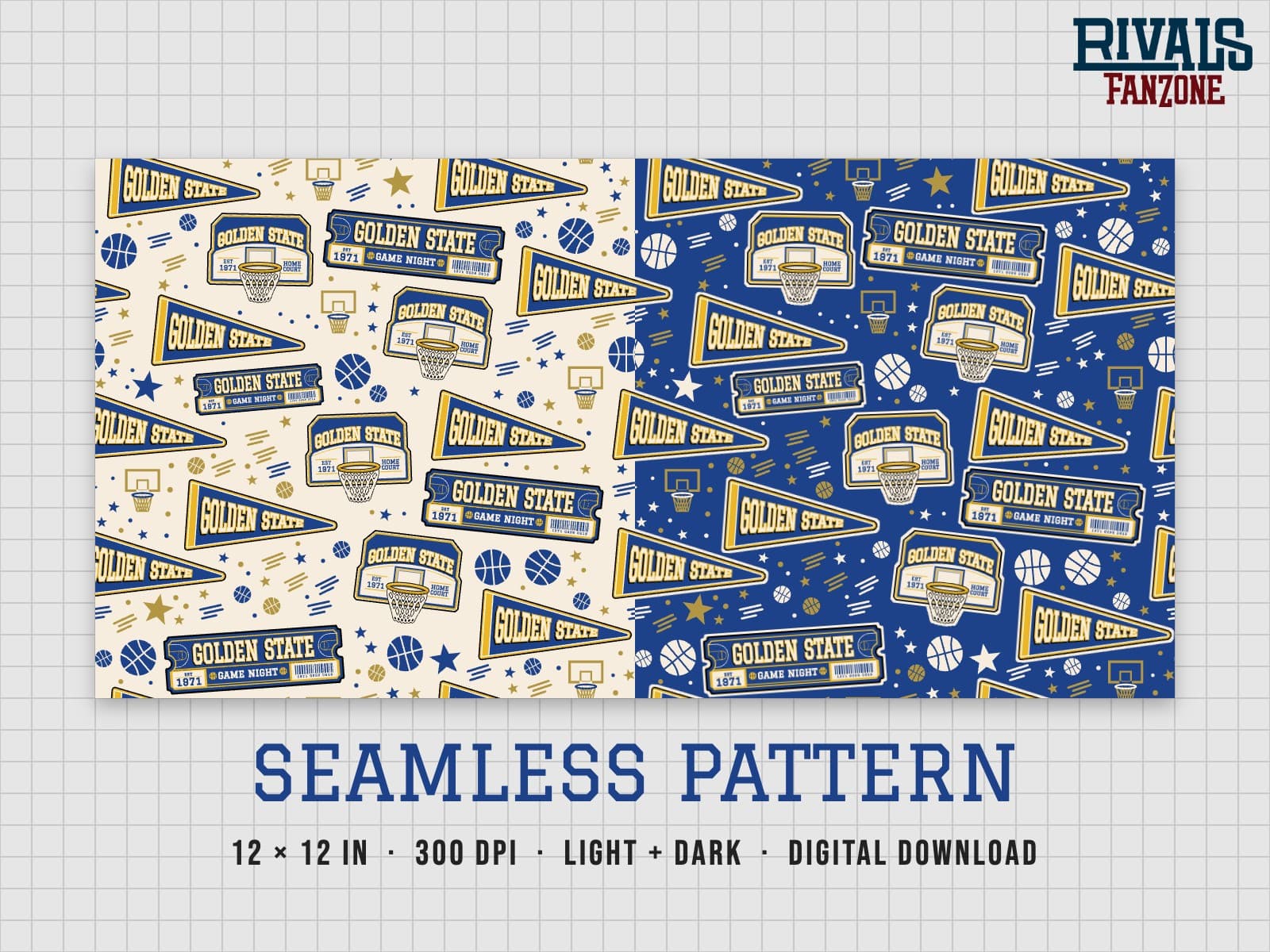 Golden State Basketball Seamless Pattern – 12x12 Digital Paper, Light & Dark — preview 1