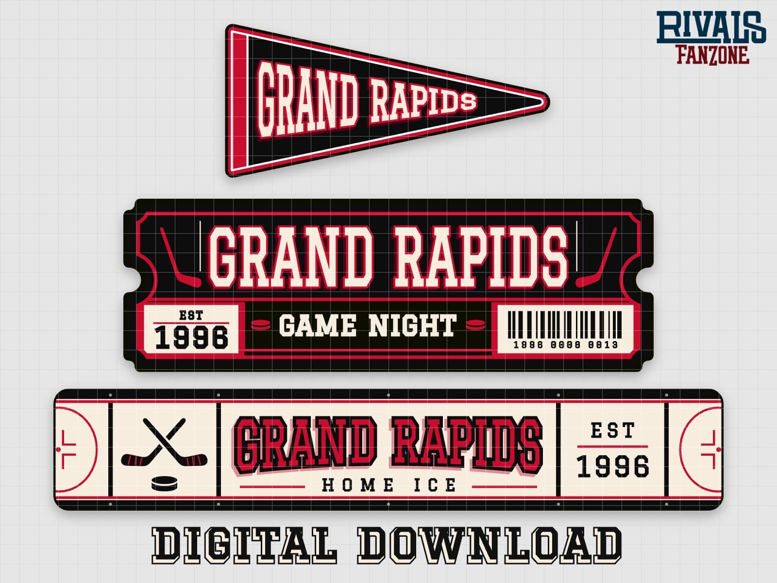 Grand Rapids Farm Team Hockey Pennant, Ticket & Rink Sign SVG – Cricut Cut Files — preview 1
