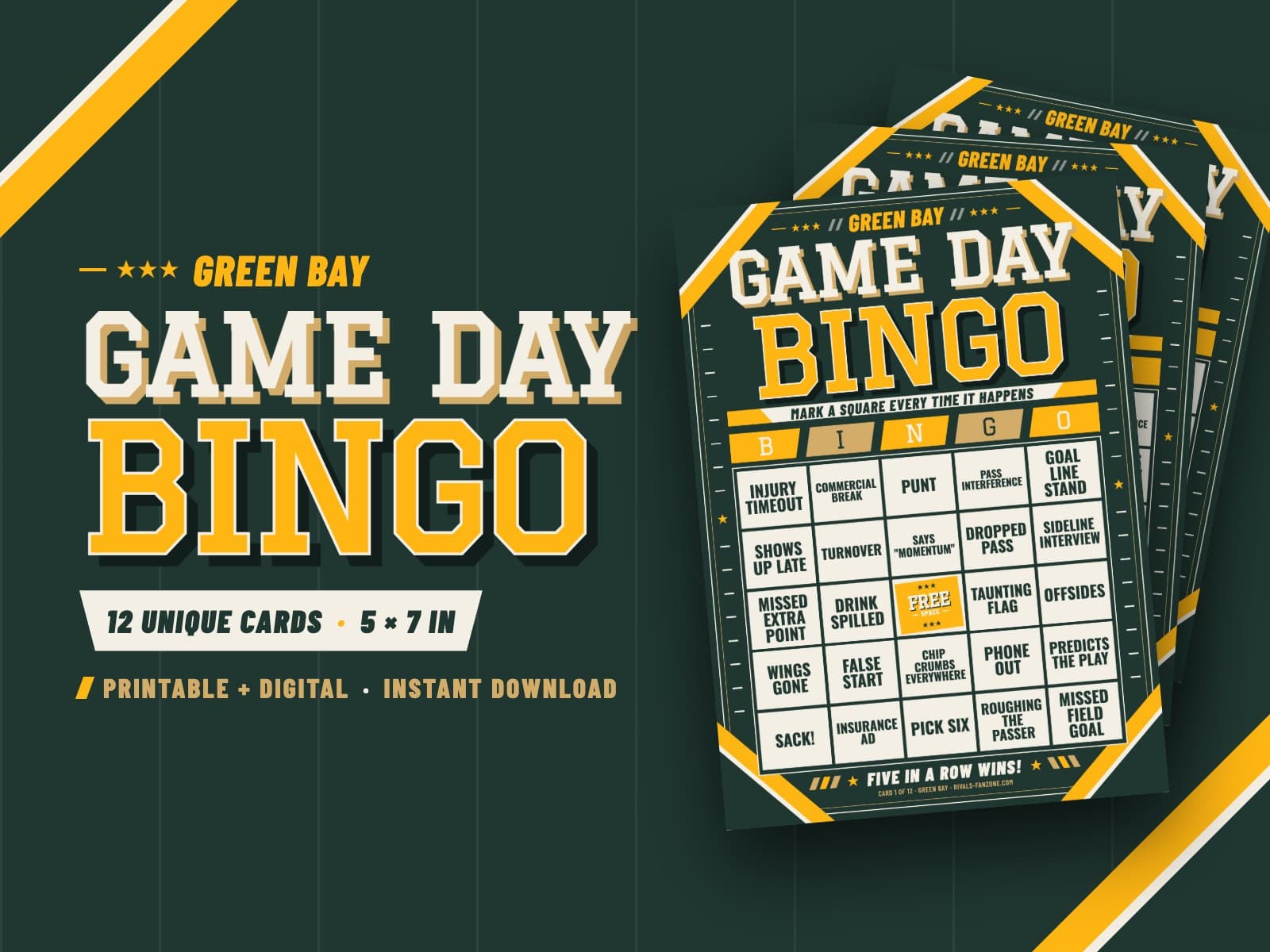 Green Bay Game Day Bingo – 12 Card Pack — preview 1