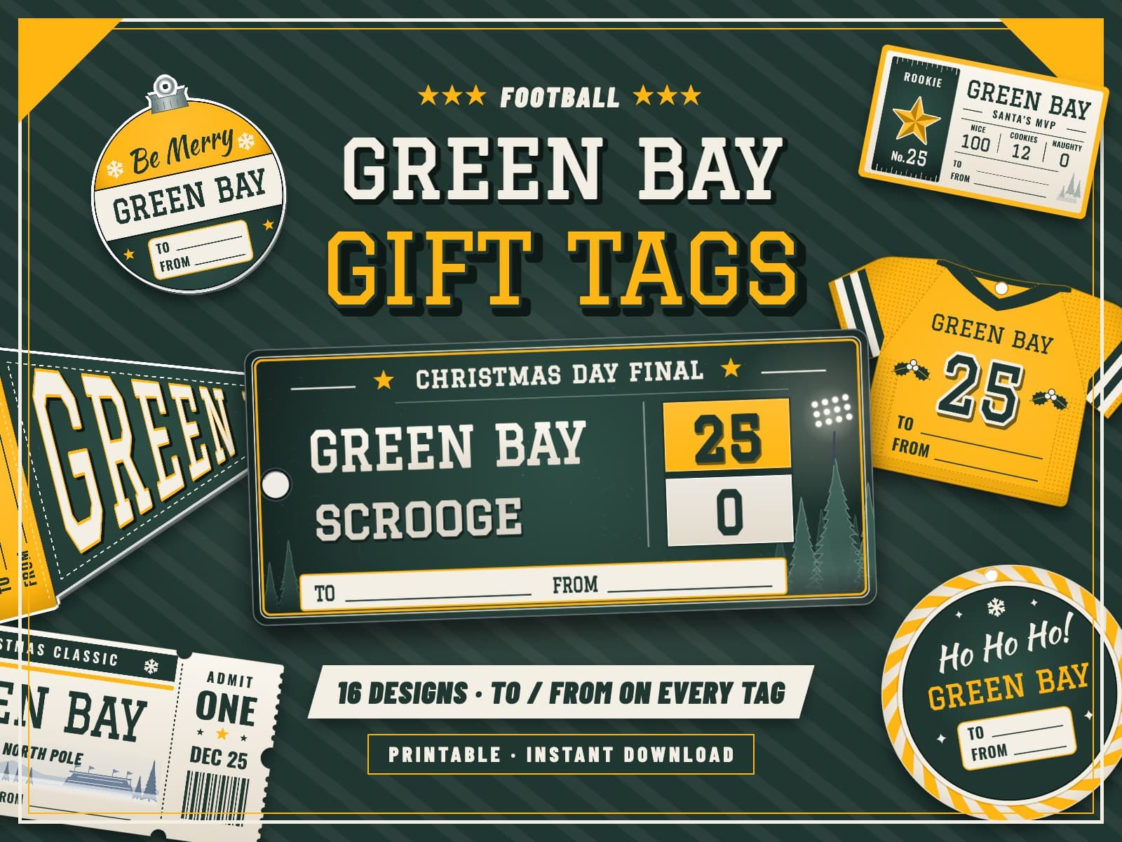 Green Bay Game Day Gift Tags – 16 Printable Designs — preview 1