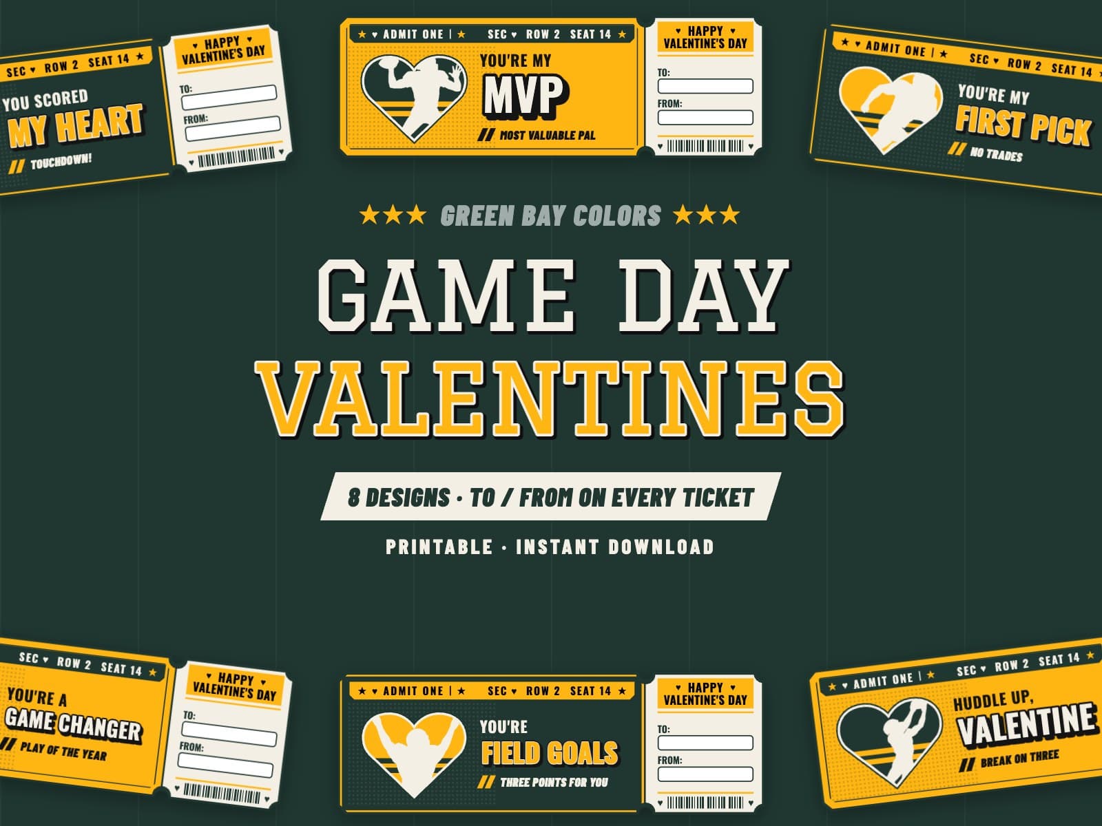 Green Bay Game Day Valentines – 8 Ticket Designs — preview 1