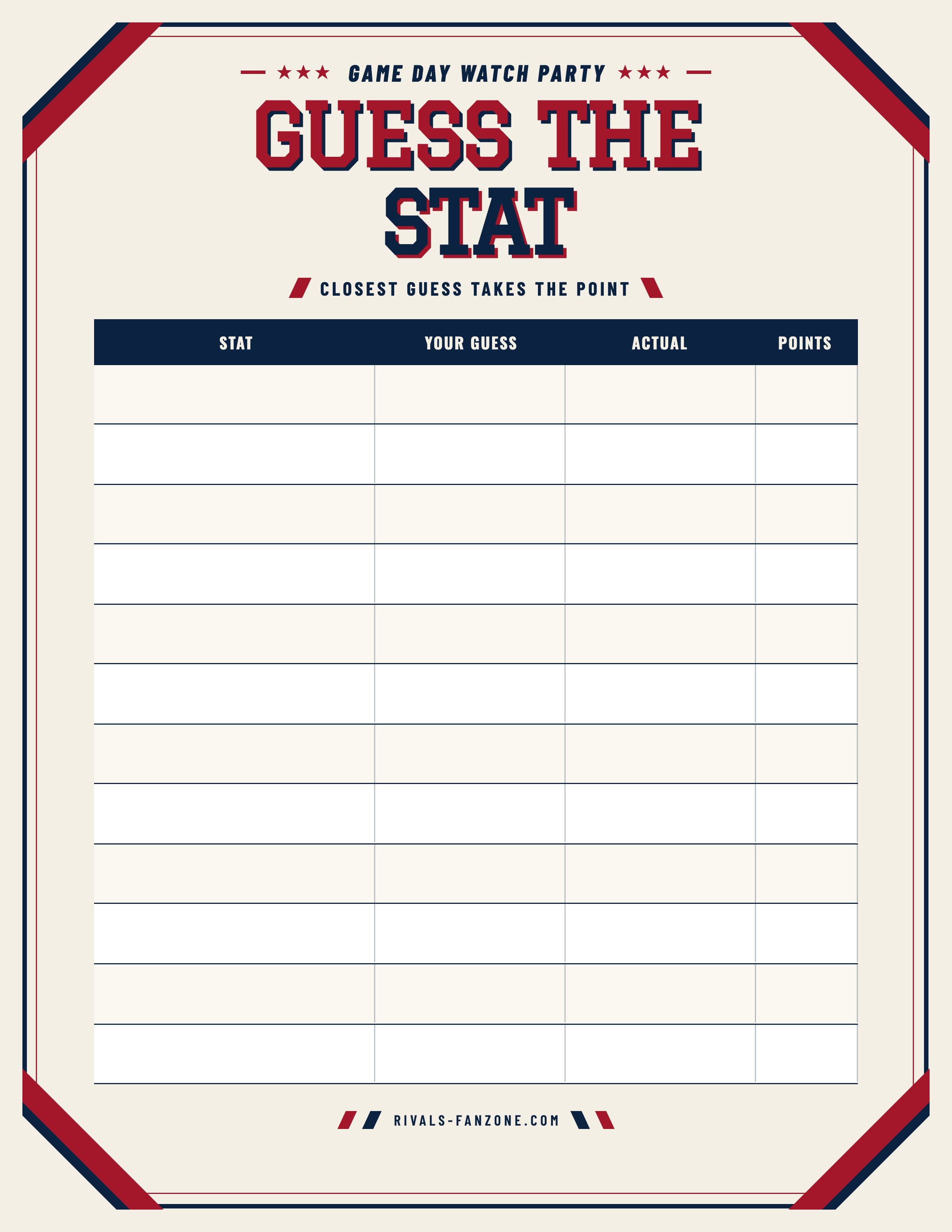 Guess the Stat – Printable Game Day Guessing Game
