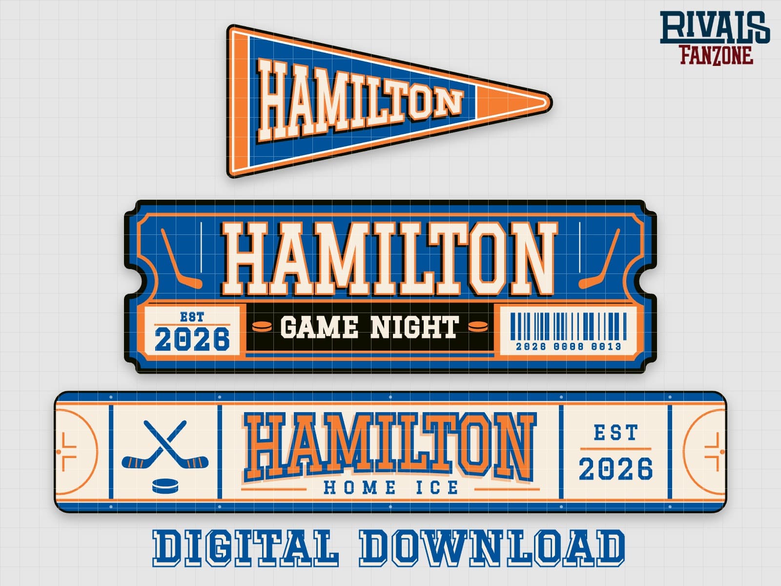 Hamilton Farm Team Hockey Pennant, Ticket & Rink Sign SVG – Cricut Cut Files — preview 1
