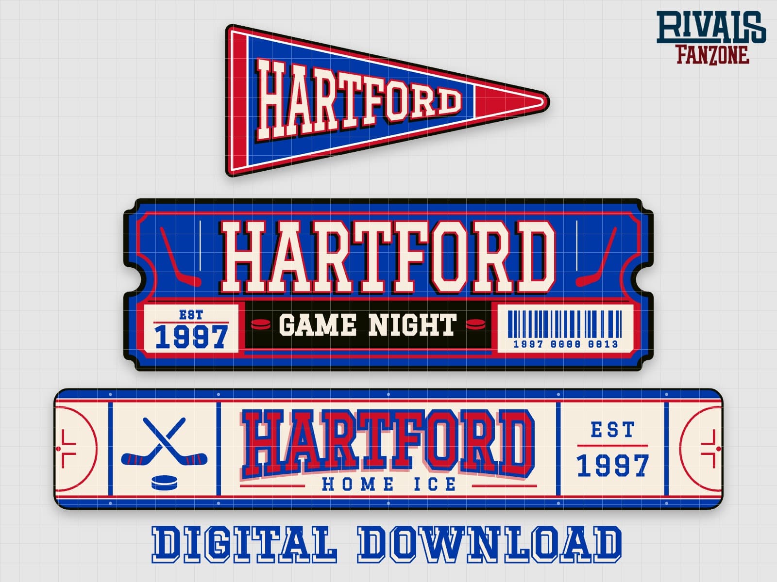 Hartford Farm Team Hockey Pennant, Ticket & Rink Sign SVG – Cricut Cut Files — preview 1