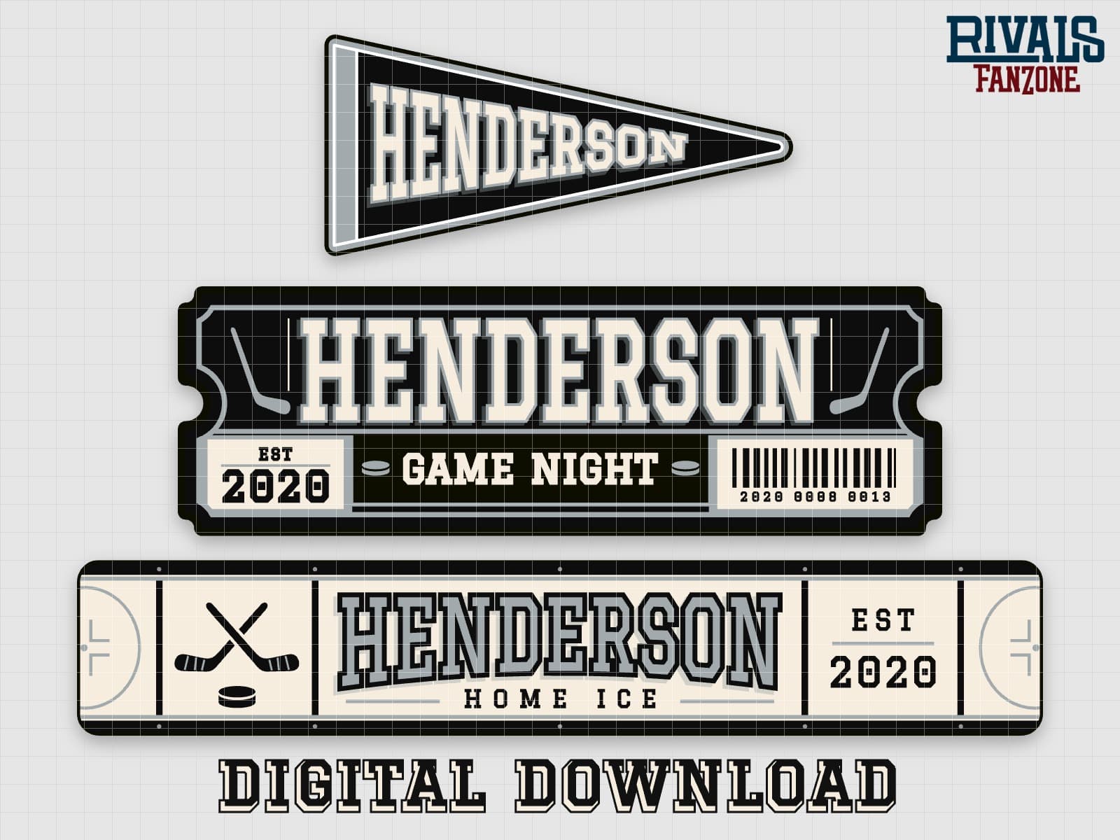 Henderson Farm Team Hockey Pennant, Ticket & Rink Sign SVG – Cricut Cut Files — preview 1
