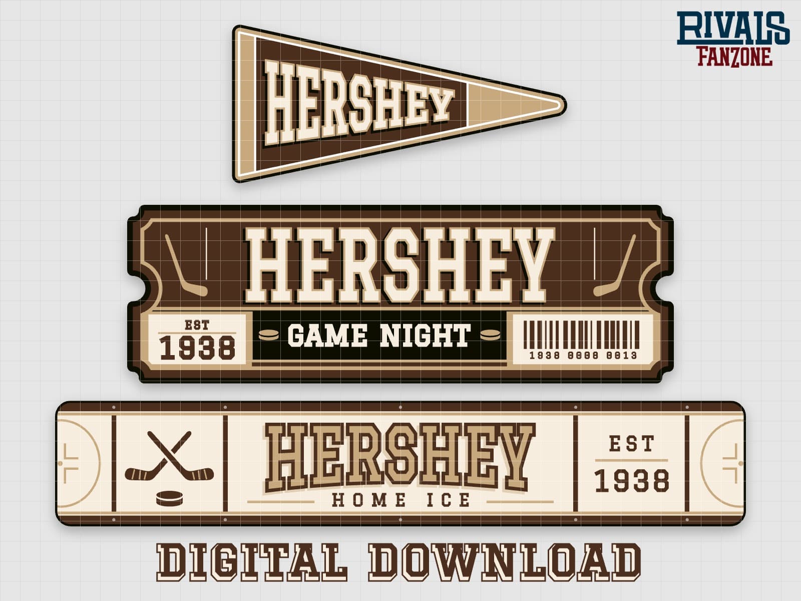 Hershey Farm Team Hockey Pennant, Ticket & Rink Sign SVG – Cricut Cut Files — preview 1
