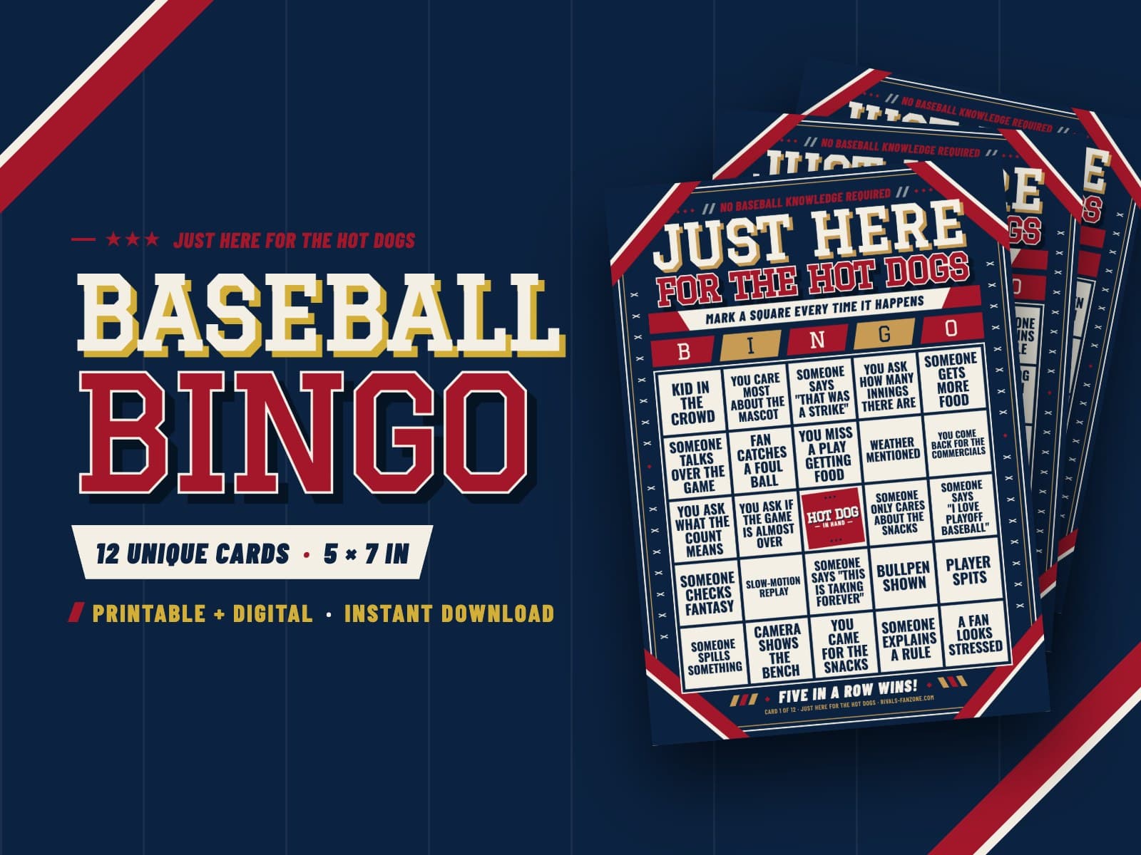 Hot Dogs Baseball Bingo – 12 Card Pack — preview 1