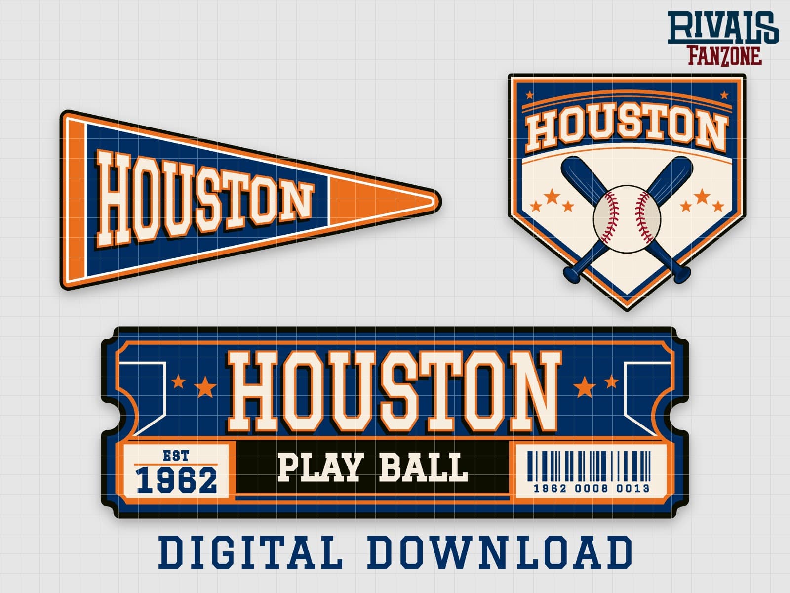 Houston Baseball Pennant, Ticket & Home Plate Sign SVG – Cricut Cut Files — preview 1