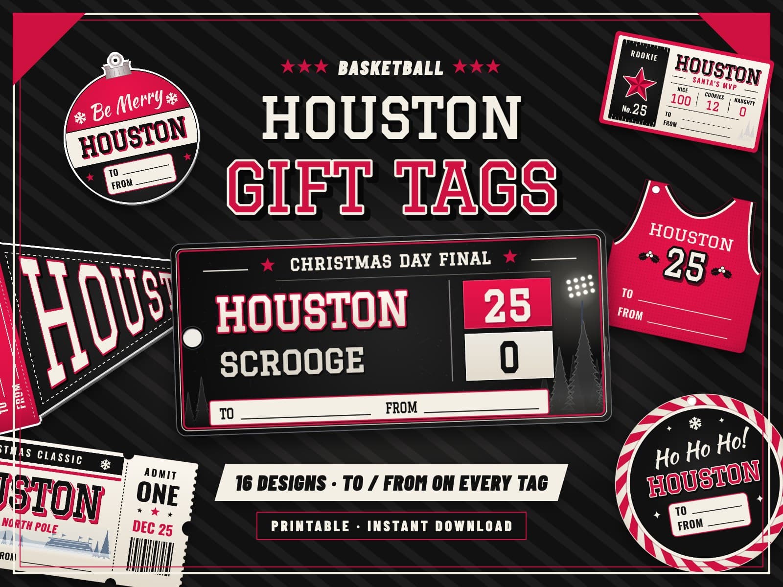 Houston Basketball Game Day Gift Tags – 16 Printable Designs — preview 1