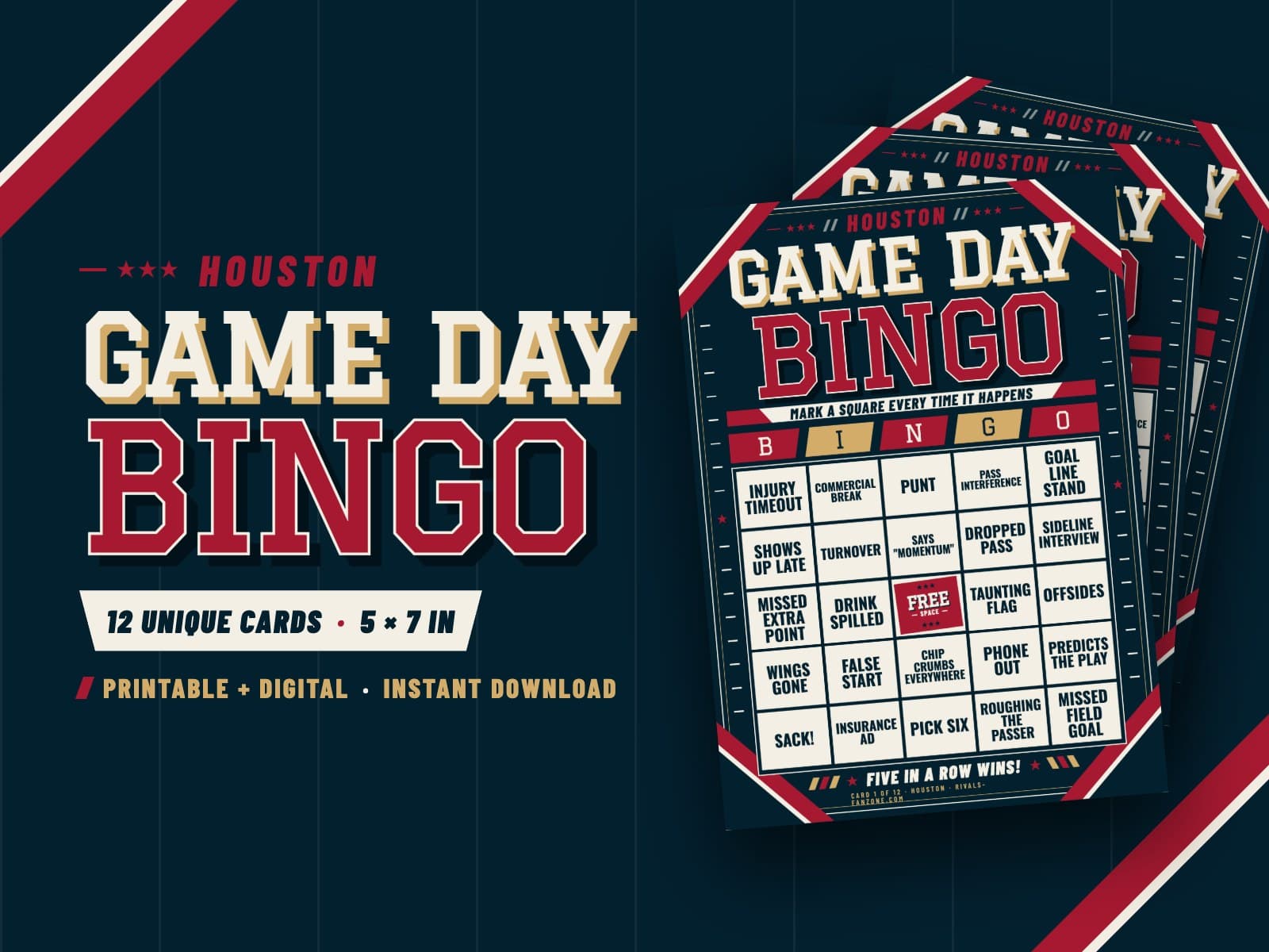 Houston Game Day Bingo – 12 Card Pack — preview 1