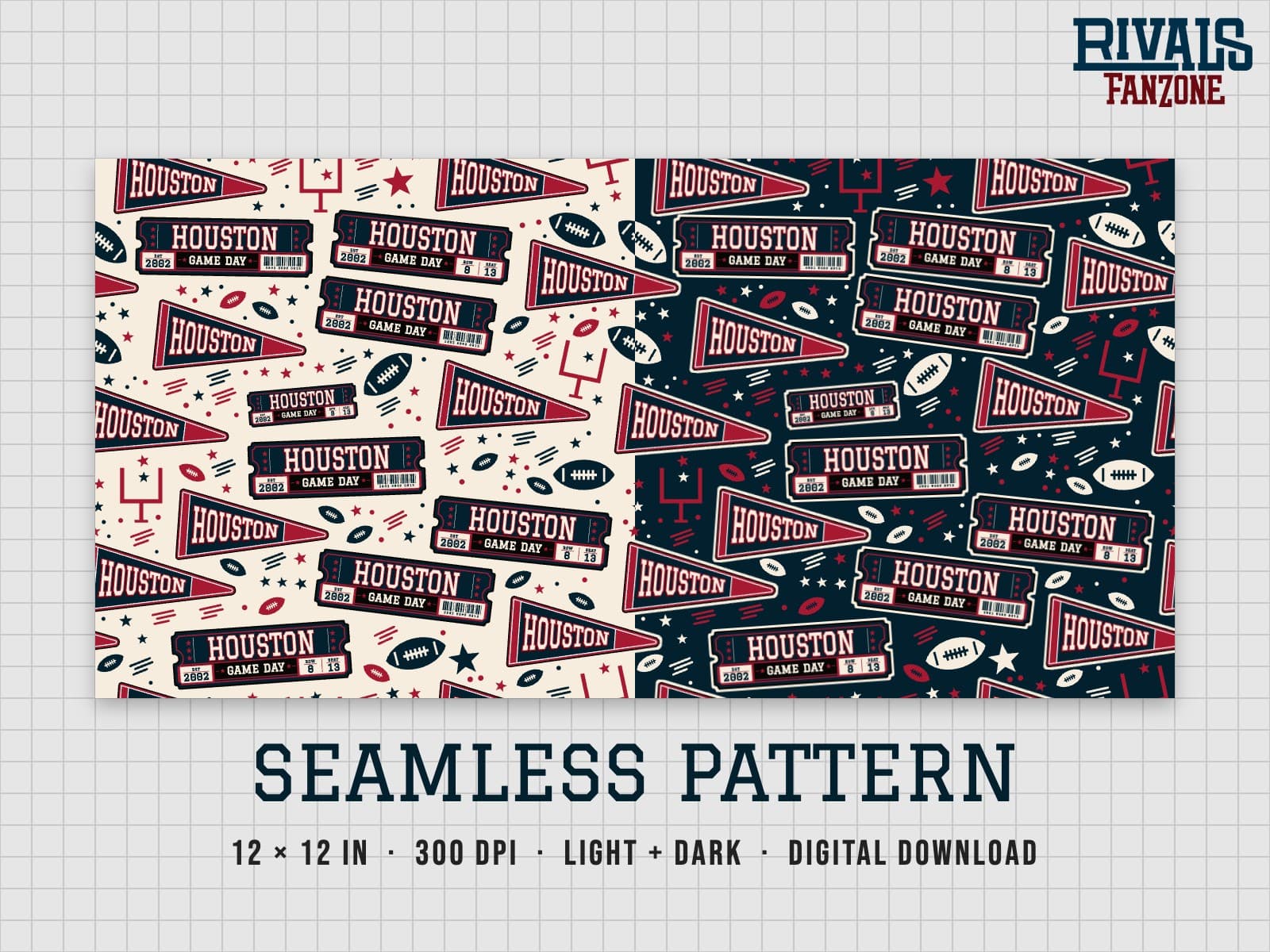Houston Football Seamless Pattern – 12x12 Digital Paper, Light & Dark — preview 1