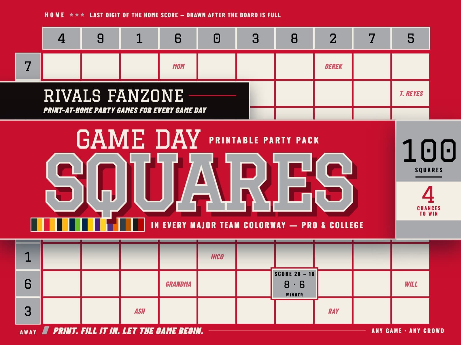 Houston College Football Squares (Scarlet & Silver) — preview 1