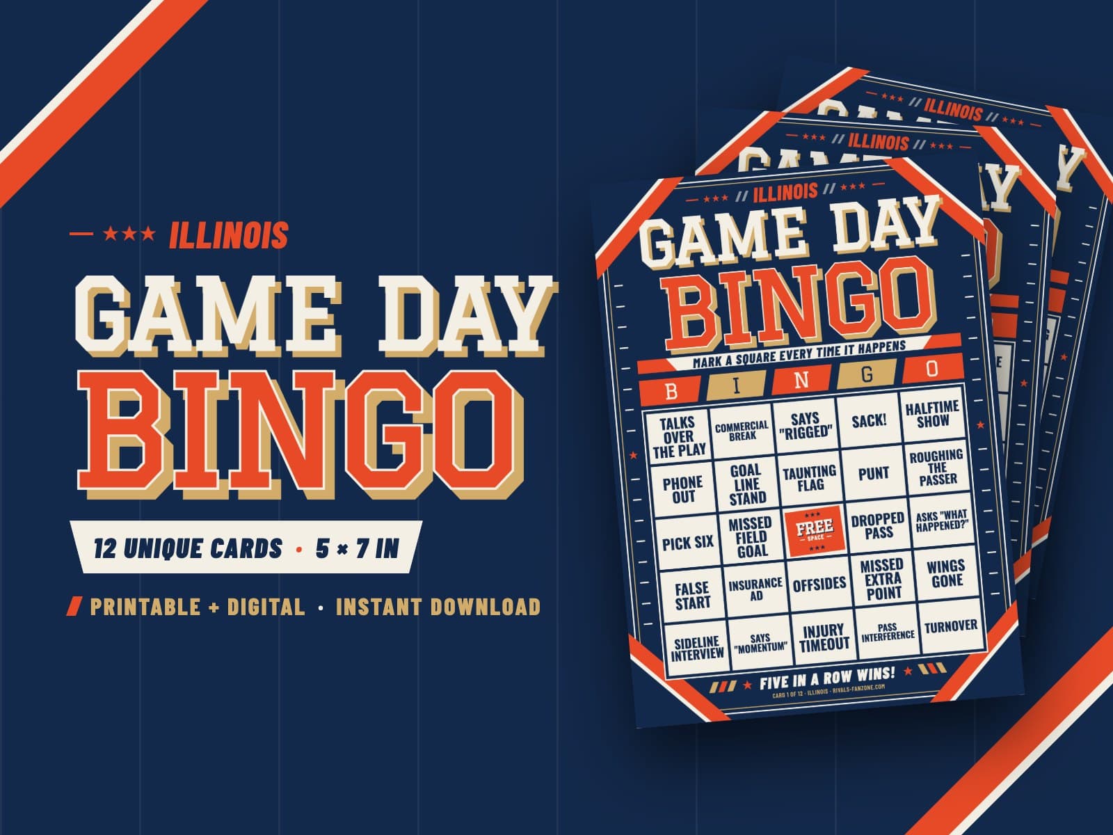 Illinois Football Bingo – 12 Card Pack — preview 1