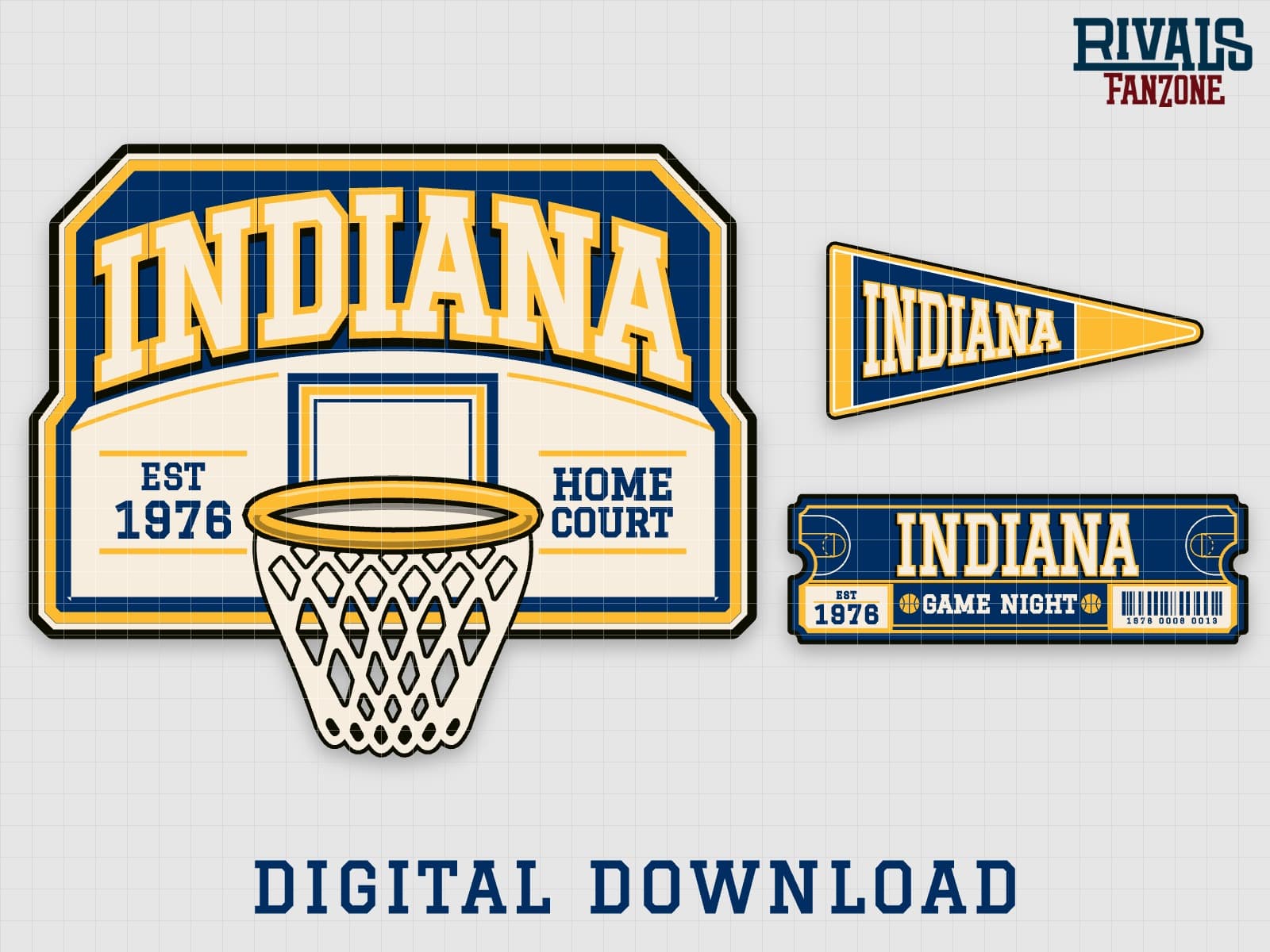 Indiana Basketball Pennant, Ticket & Backboard Sign SVG – Cricut Cut Files — preview 1