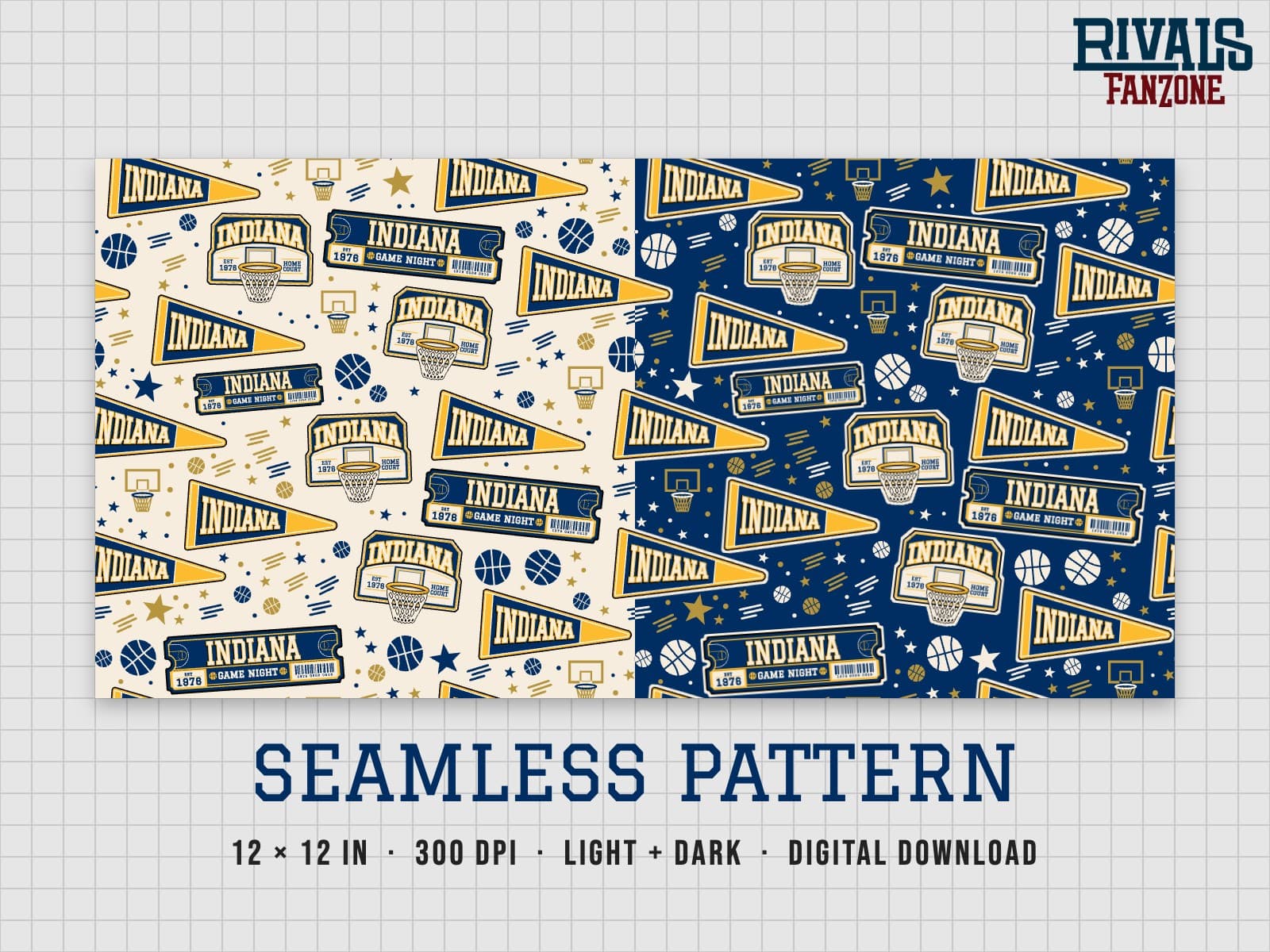 Indiana Basketball Seamless Pattern – 12x12 Digital Paper, Light & Dark — preview 1
