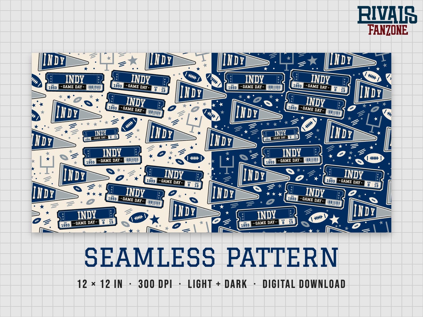 Indianapolis Football Seamless Pattern – 12x12 Digital Paper, Light & Dark — preview 1