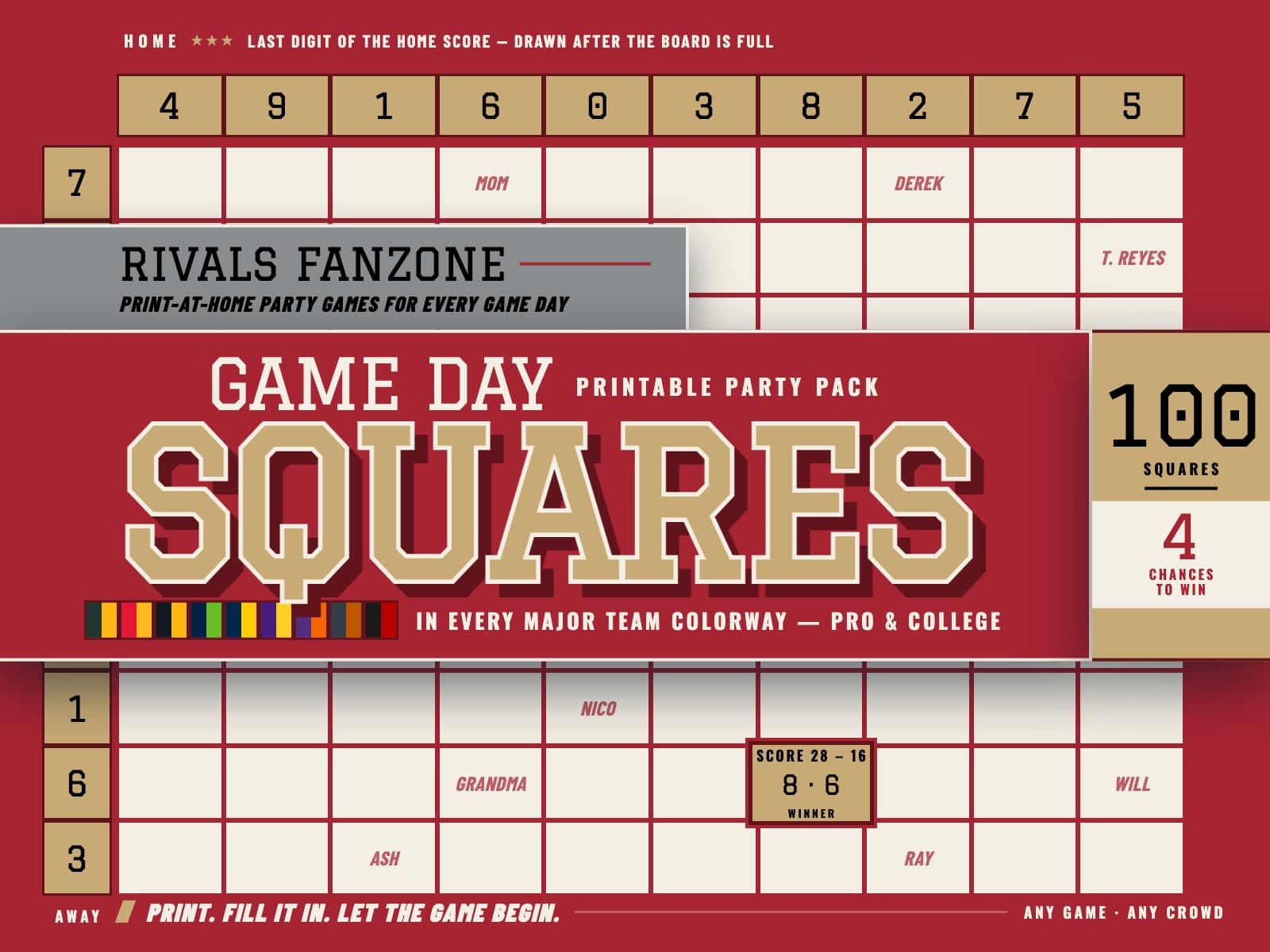 Iowa Football Squares (Cardinal & Gold) — preview 1