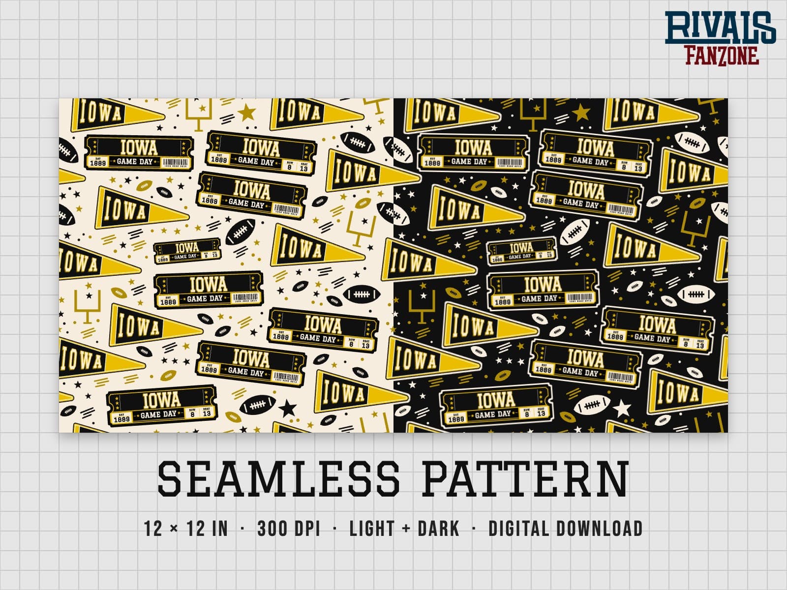 Iowa Football Seamless Pattern – 12x12 Digital Paper, Light & Dark — preview 1