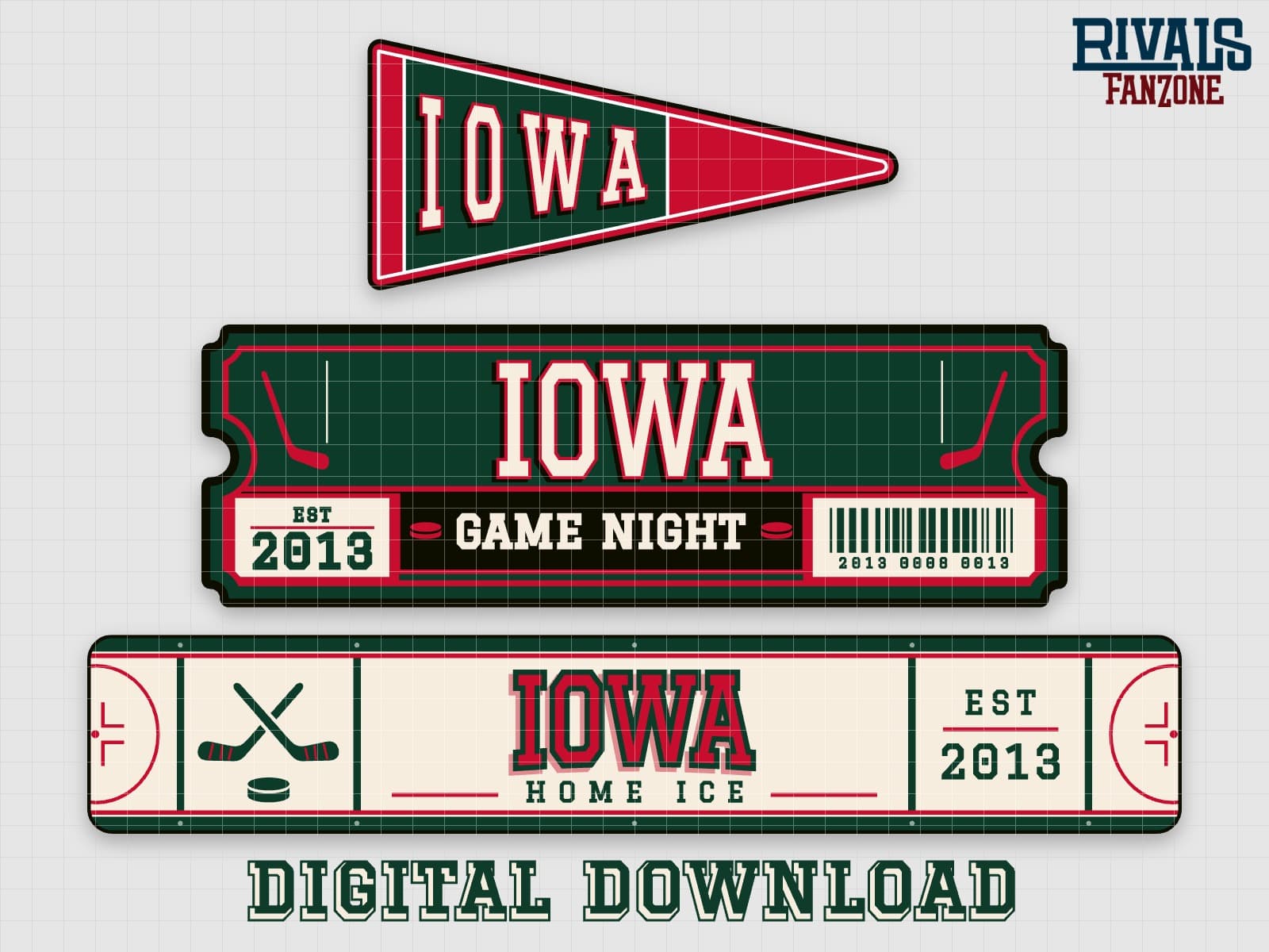 Iowa Farm Team Hockey Pennant, Ticket & Rink Sign SVG – Cricut Cut Files — preview 1